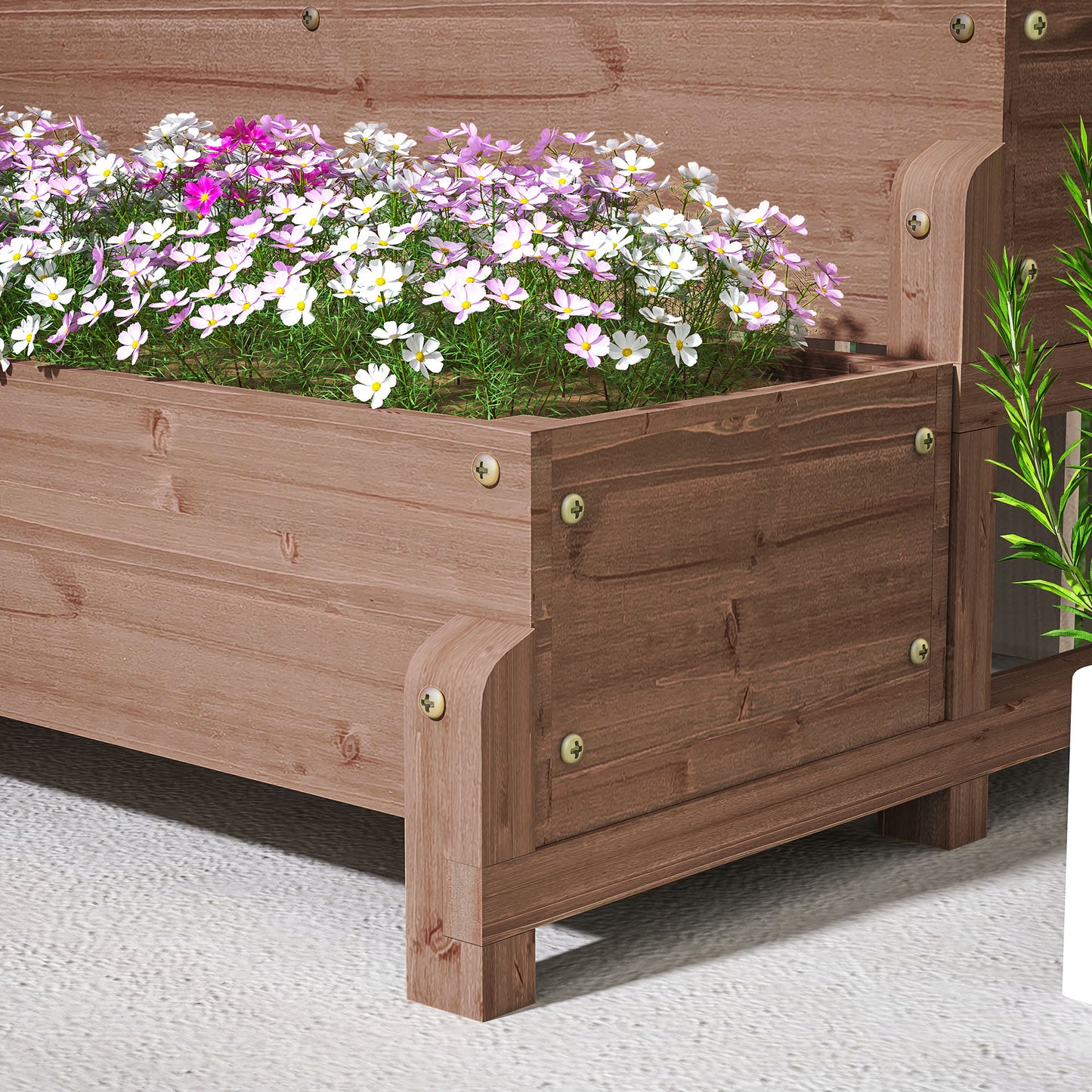 Outsunny 2-Tier Raised Garden Bed with Trellis, Wooden Elevated Planter Box with Drainage for Plants, Fruits, Vegetables, Flowers, Brown