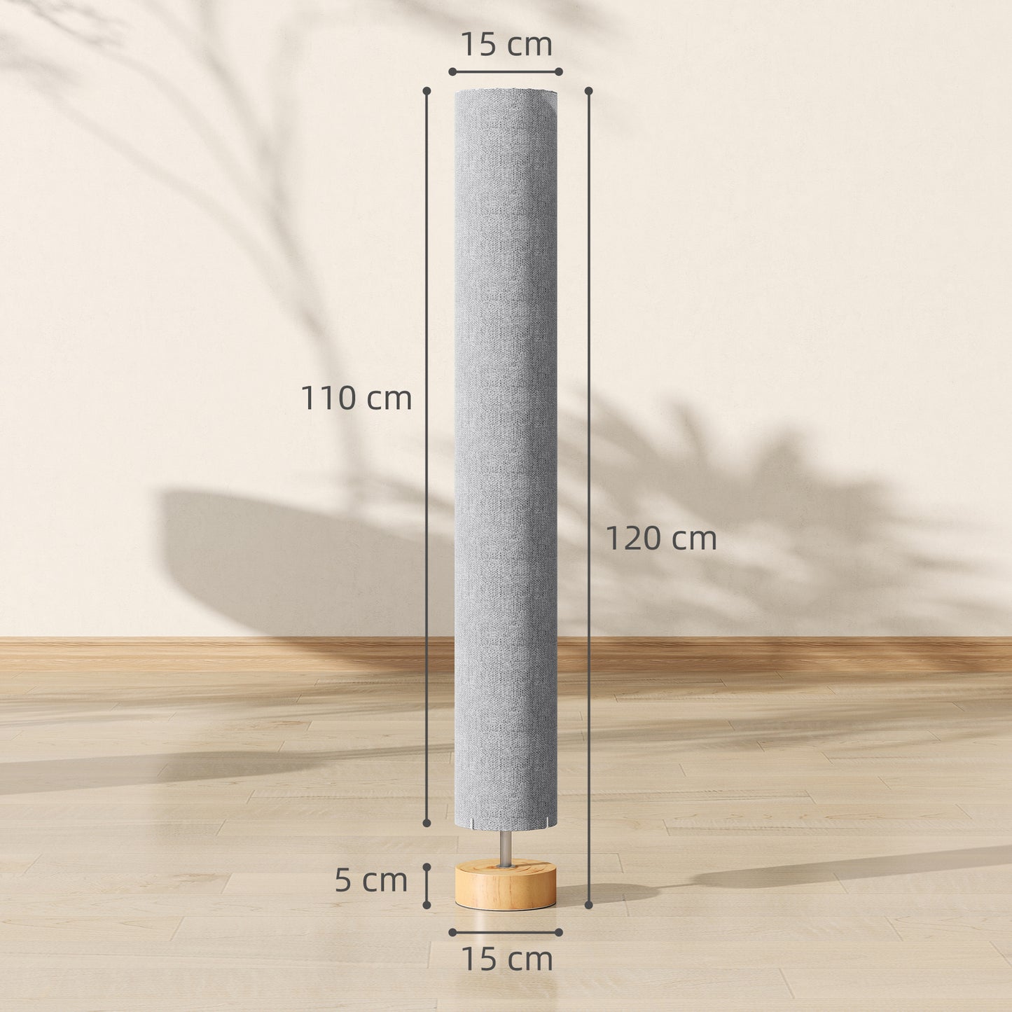 HOMCOM LED Floor Lamp, 120cm Modern Standing Lamp with 3 Colour Temperatures, Linen Shade, Wooden Base, Grey