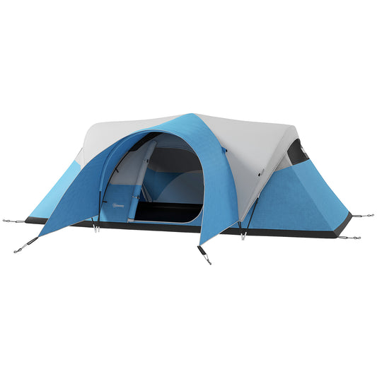 Outsunny 3000mm Waterproof Camping Tent for 5-6 Man Family Tent with Porch and Sewn in Groundsheet Portable with Bag Blue