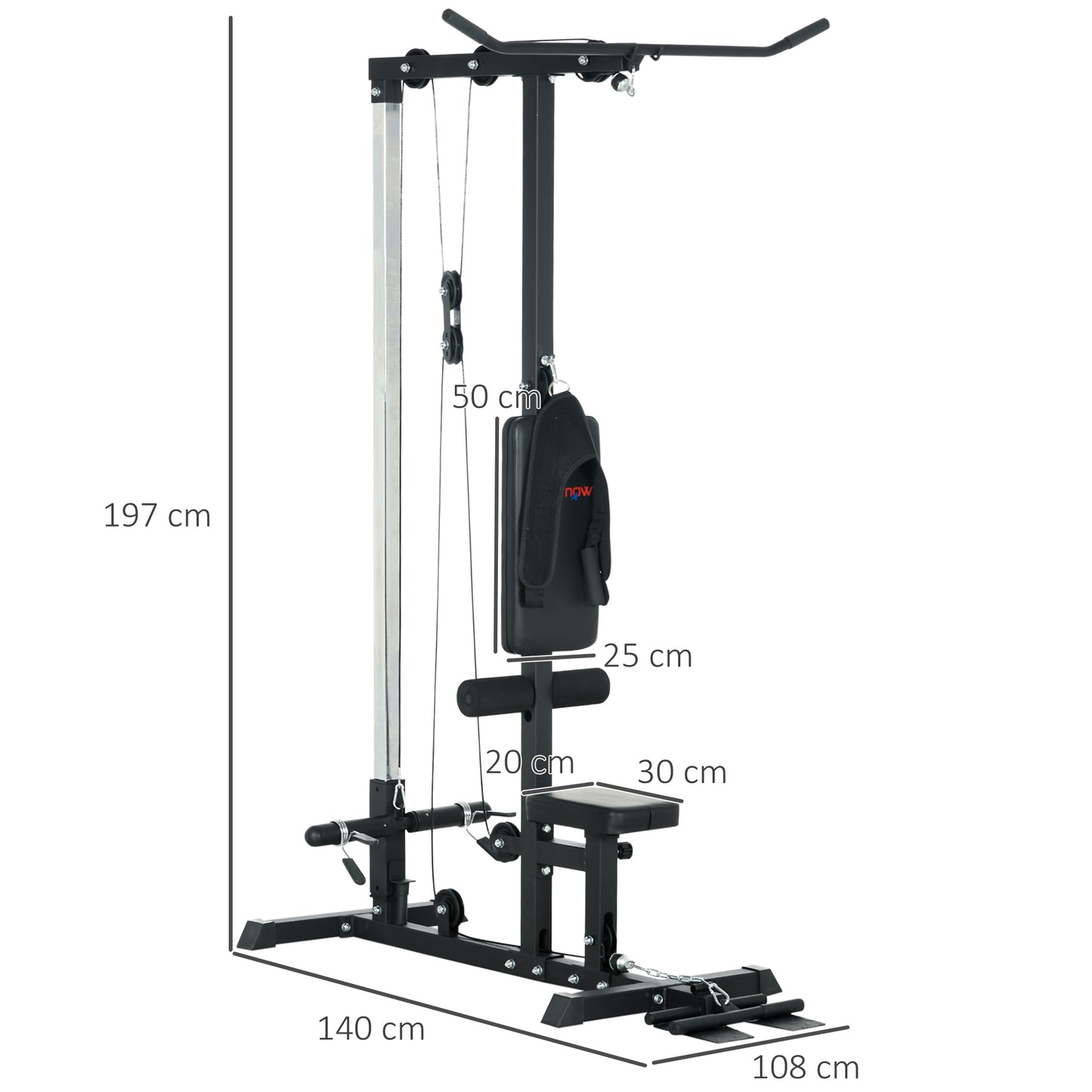 SPORTNOW Pull Up Station with Adjustable Seat, Power Tower for Chin up 
 and Lat Pulldown Exercises, Multi-Function Fitness Equipment with Flip-Up Footplate, for Home Gym, Black