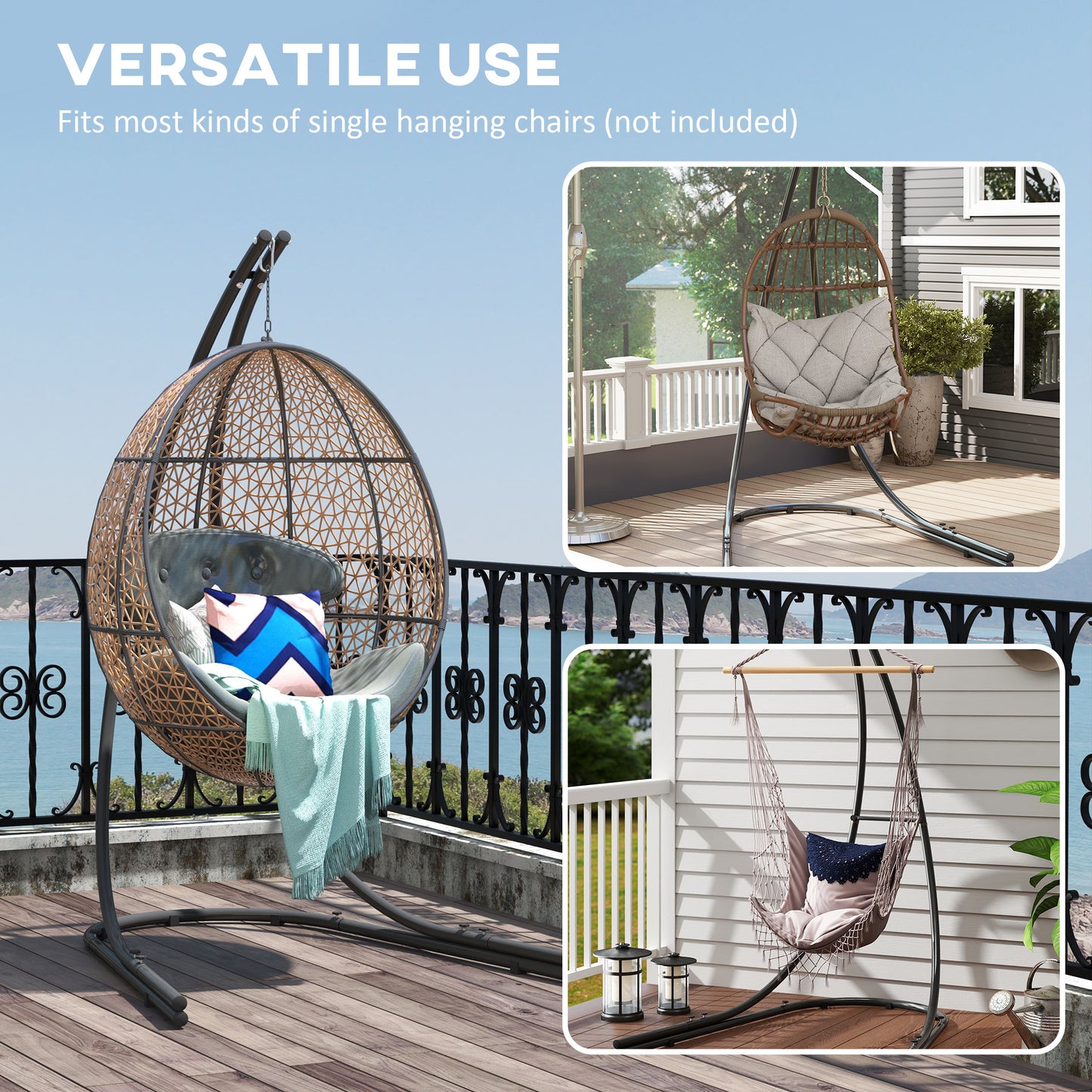 Outsunny Hammock Chair Stand, Heavy Duty Metal Frame, 150 KG Capacity, Indoor/Outdoor Use, Black