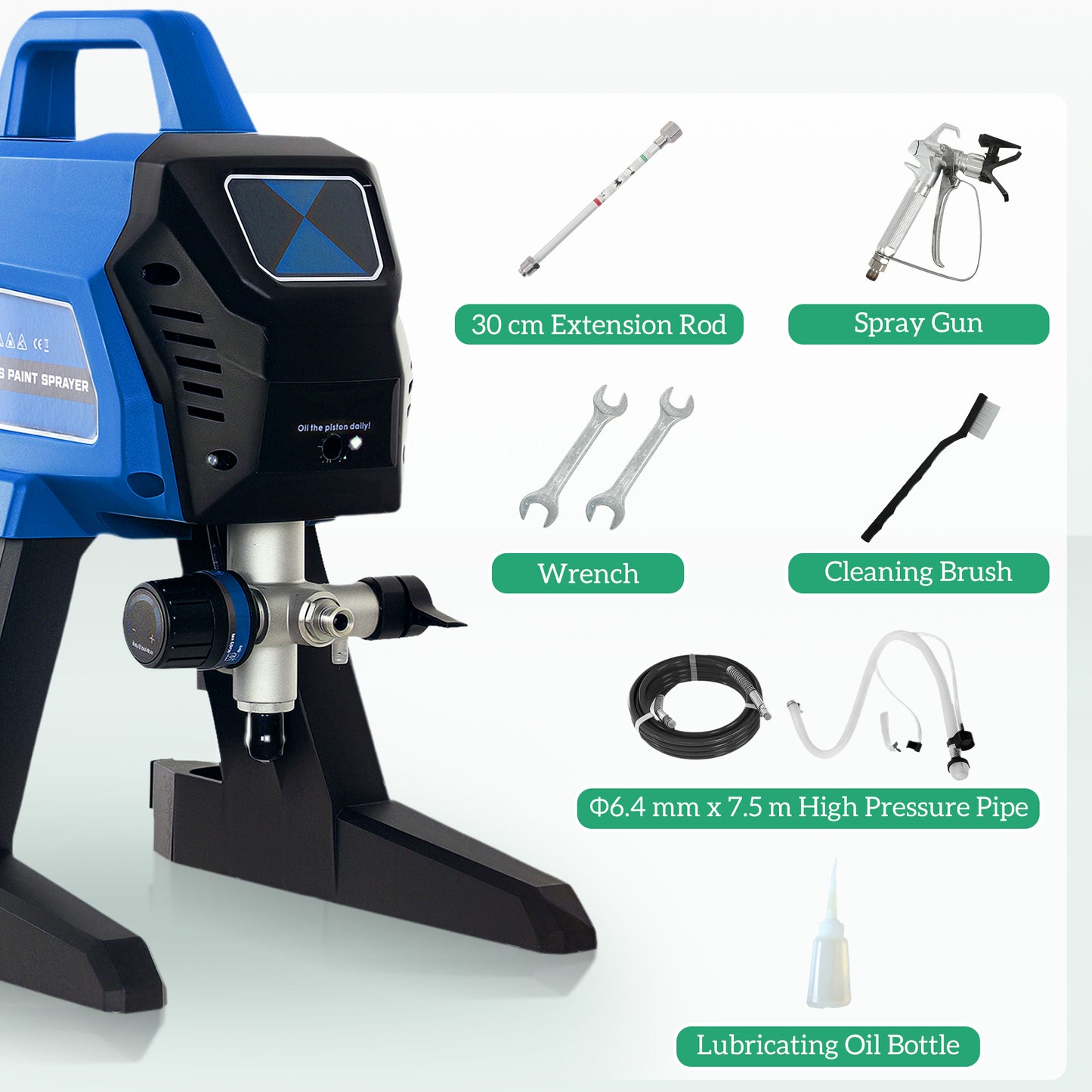 HOMCOM Airless Paint Sprayer, Thinning-Free, Electric for Interior/Exterior DIY Projects, Wall Spray Gun, 1.5L/min, 200Bar, 7.5m Hose, Dark Blue