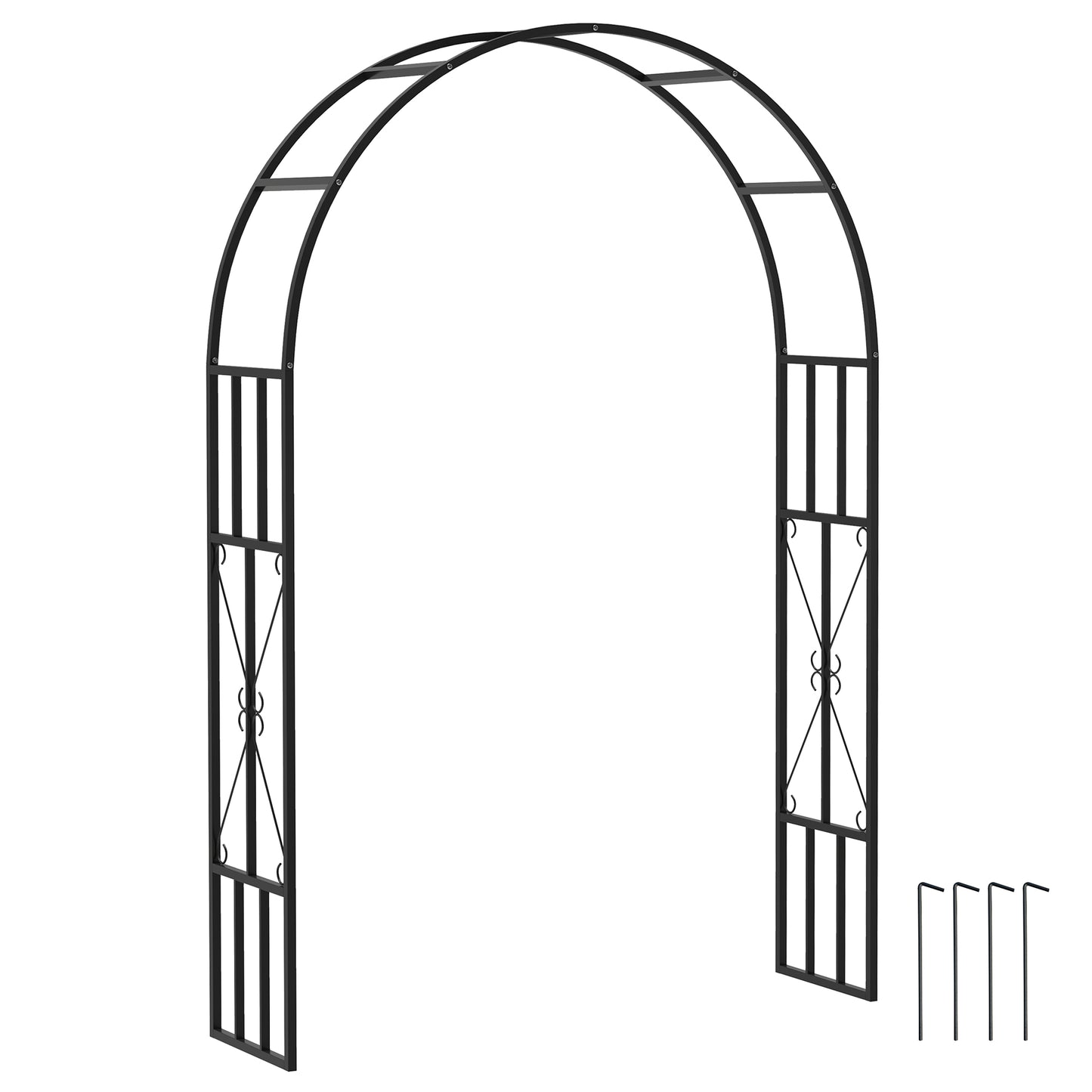 Outsunny Steel Garden Arch, Metal Trellis for Climbing Plants & Outdoor Wedding Decoration, 2.2m x 1.5m, Black