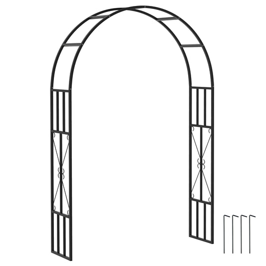 Outsunny Steel Garden Arch, Metal Trellis for Climbing Plants & Outdoor Wedding Decoration, 2.2m x 1.5m, Black