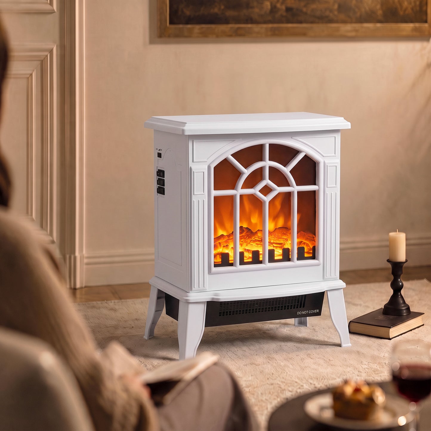 HOMCOM Freestanding Electric Fireplace, Electric Log Burner w/ LED Flame Effect, Overheating Safety System, 1000W/2000W, White