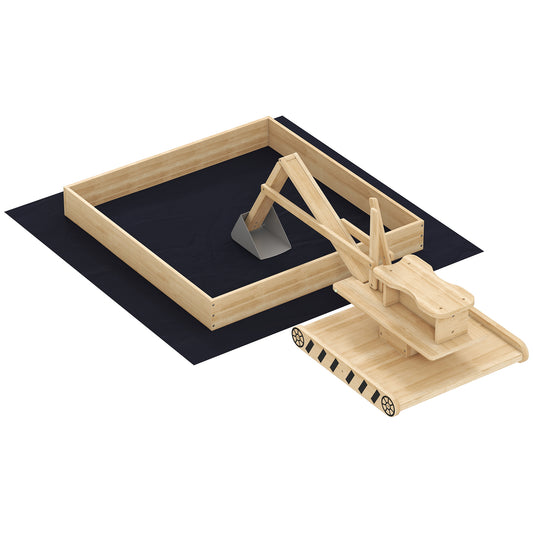 AIYAPLAY Wooden Sand Pit with Digger, Kids Sandbox Outdoor, SandPit with 360° Swivel Seat and Bottom Liner