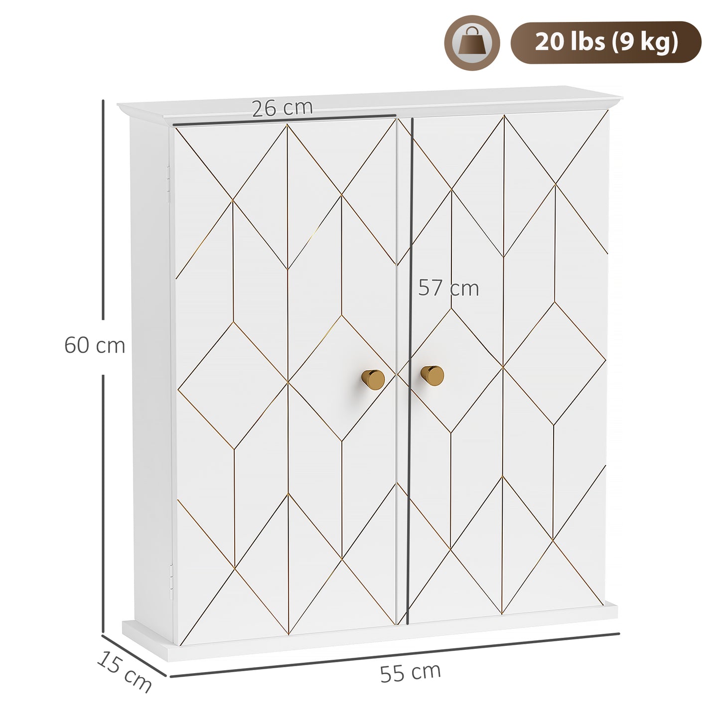 HOMCOM Bathroom Cabinet Wall Mounted, Bathroom Wall Cabinet Medicine Cabinet with 2 Doors, Adjustable Shelf, White