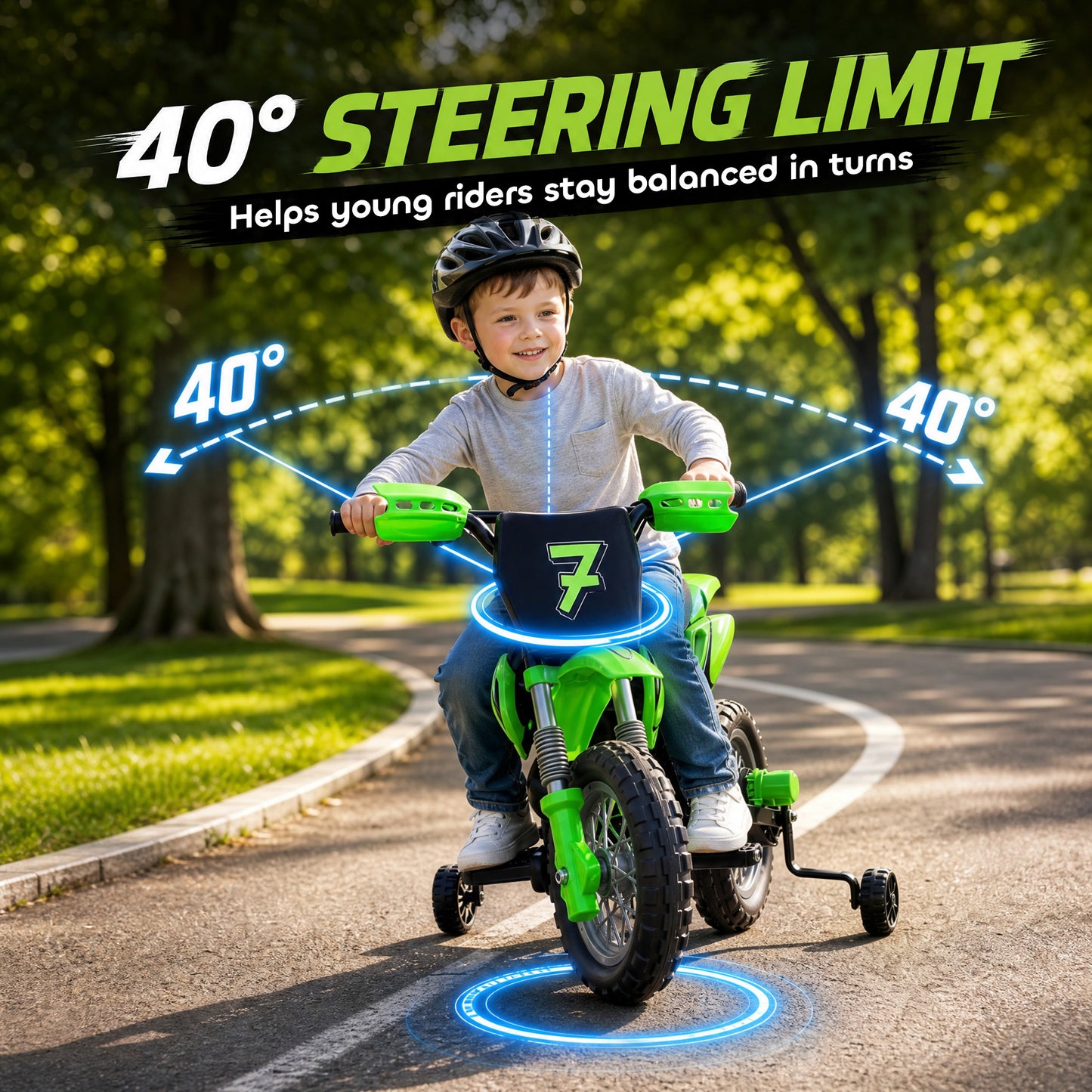 AIYAPLAY 12V Kids Electric Motorbike, Ride on Motorcycle with Dual Motors, Training Wheels, Rear Suspension for 3-6 Years, Green
