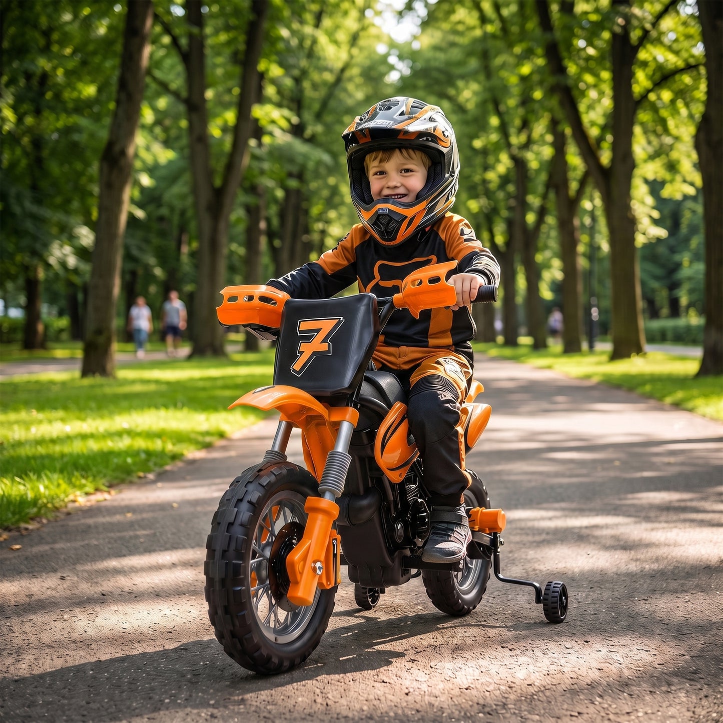 AIYAPLAY 12V Kids Electric Motorbike, Ride on Motorcycle with Dual Motors, Training Wheels, Rear Suspension for 3-6 Years, Orange