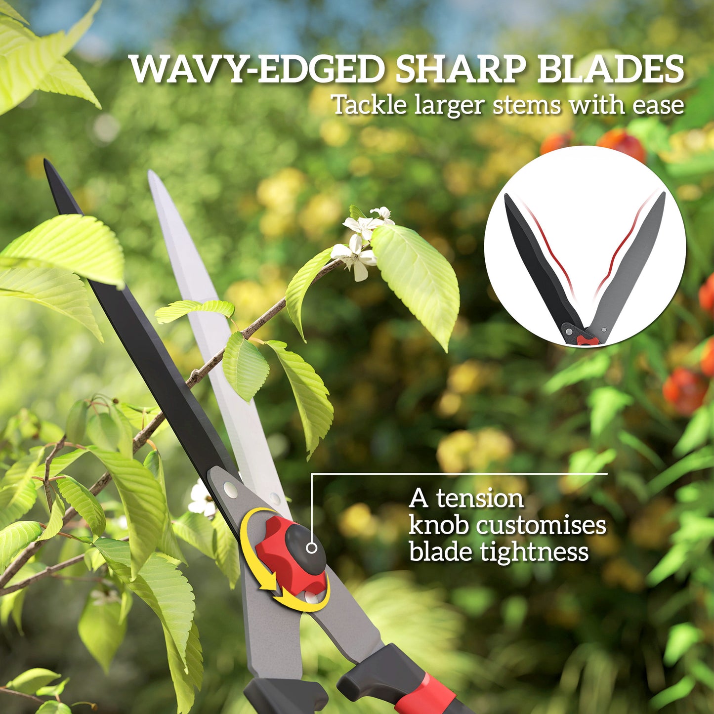 Outsunny Garden Shears, 63.5cm Heavy Duty Hedge Shears with Sharp Blades, Comfort Grip & Tension Adjuster for Hedges, Shrubs & Bushes, Easy Trimming