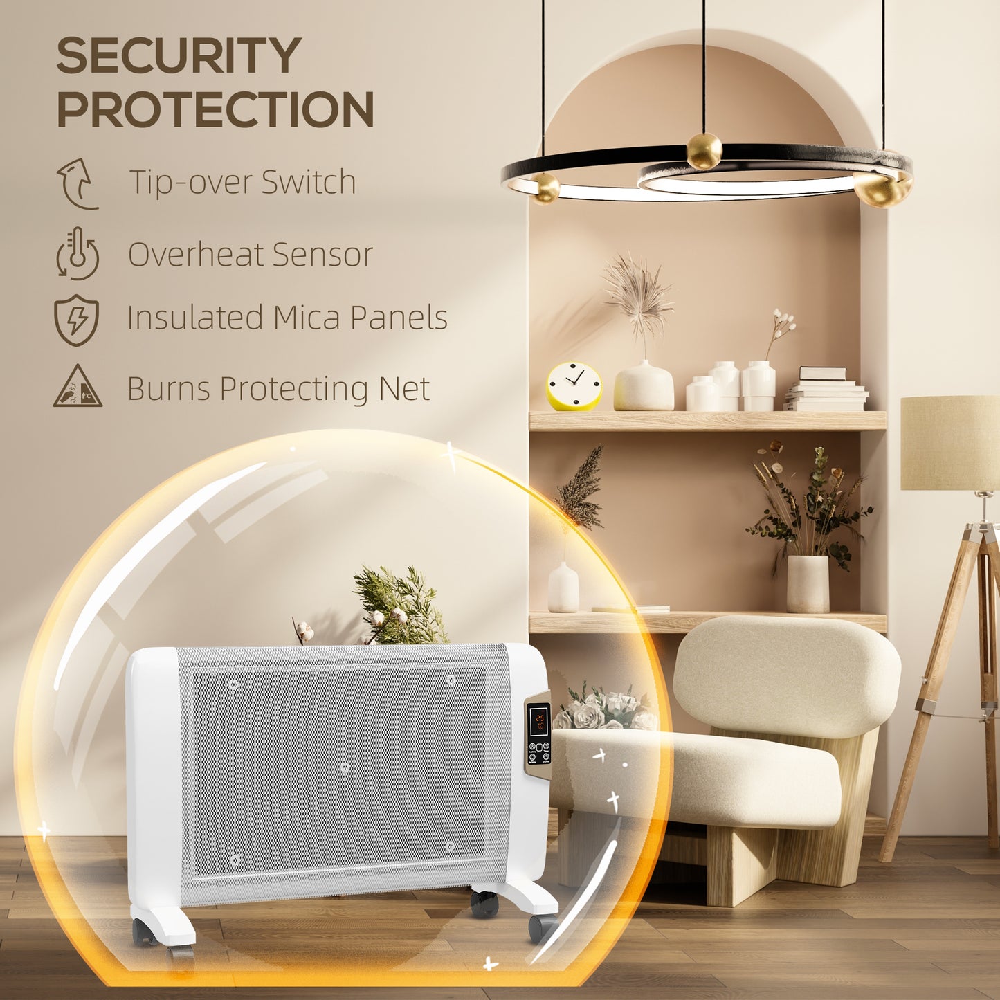 HOMCOM Mica Electric Space Heater, Portable Heater for Home with 2 Heat Settings White