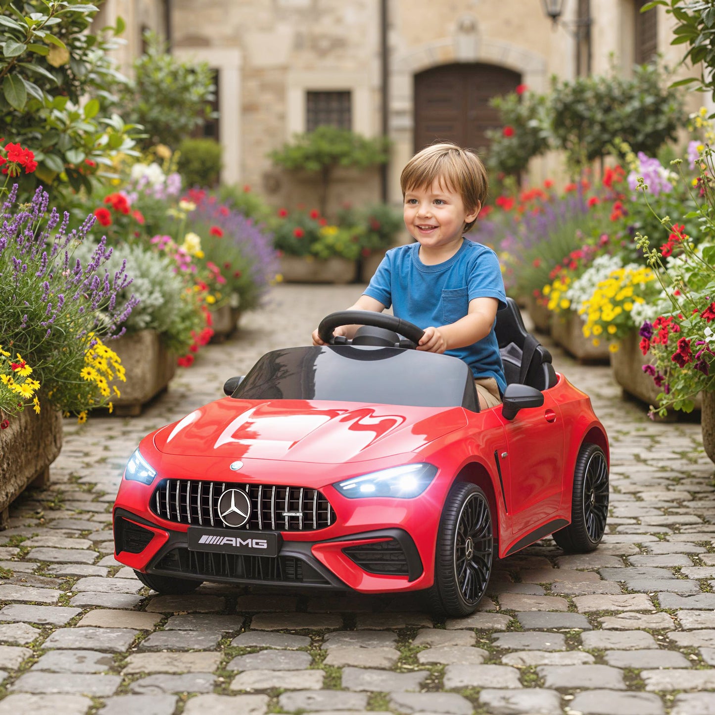 AIYAPLAY Licensed Mercedes AMG Kids Electric Car, 12V Ride On Car with Dual Motors, Remote Control for 3-6 Years, Red