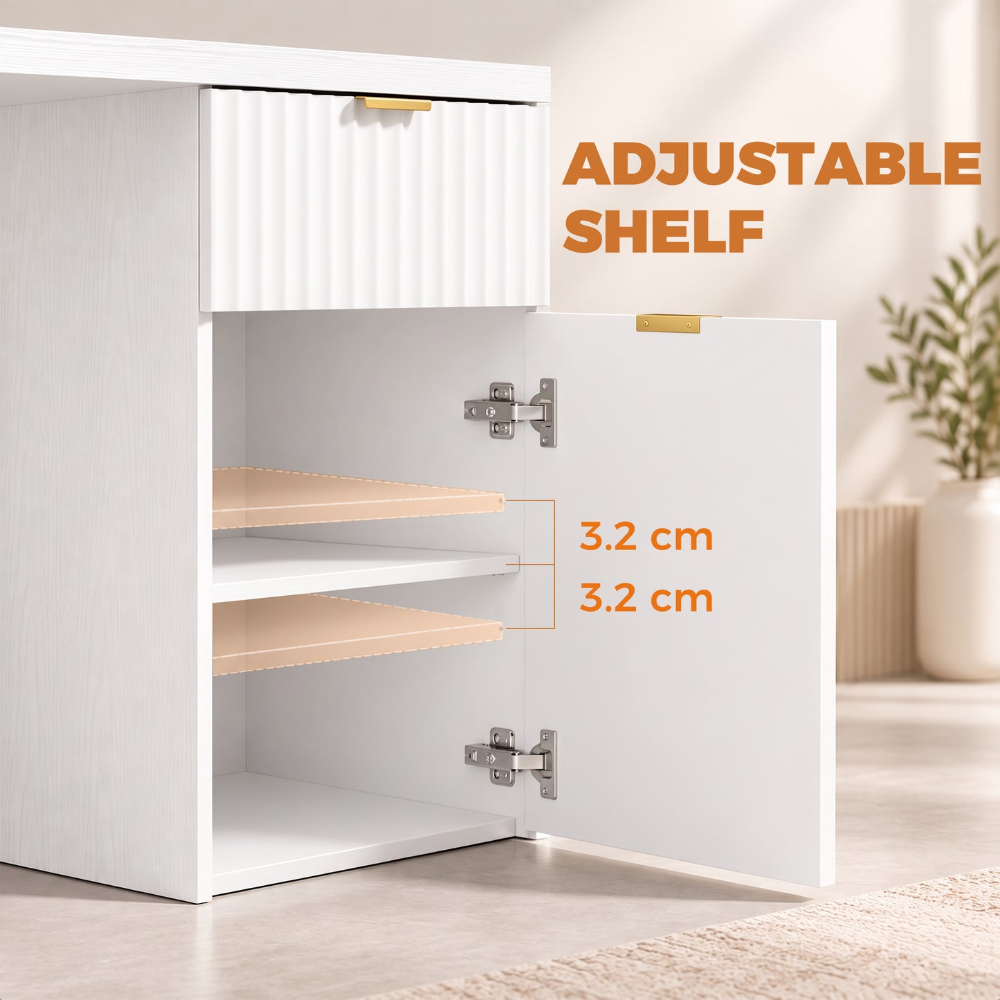 HOMCOM Computer Desk with Drawer, 120 cm Reversible Office Desk, Cabinet, Adjustable Shelf, Thick Top, White