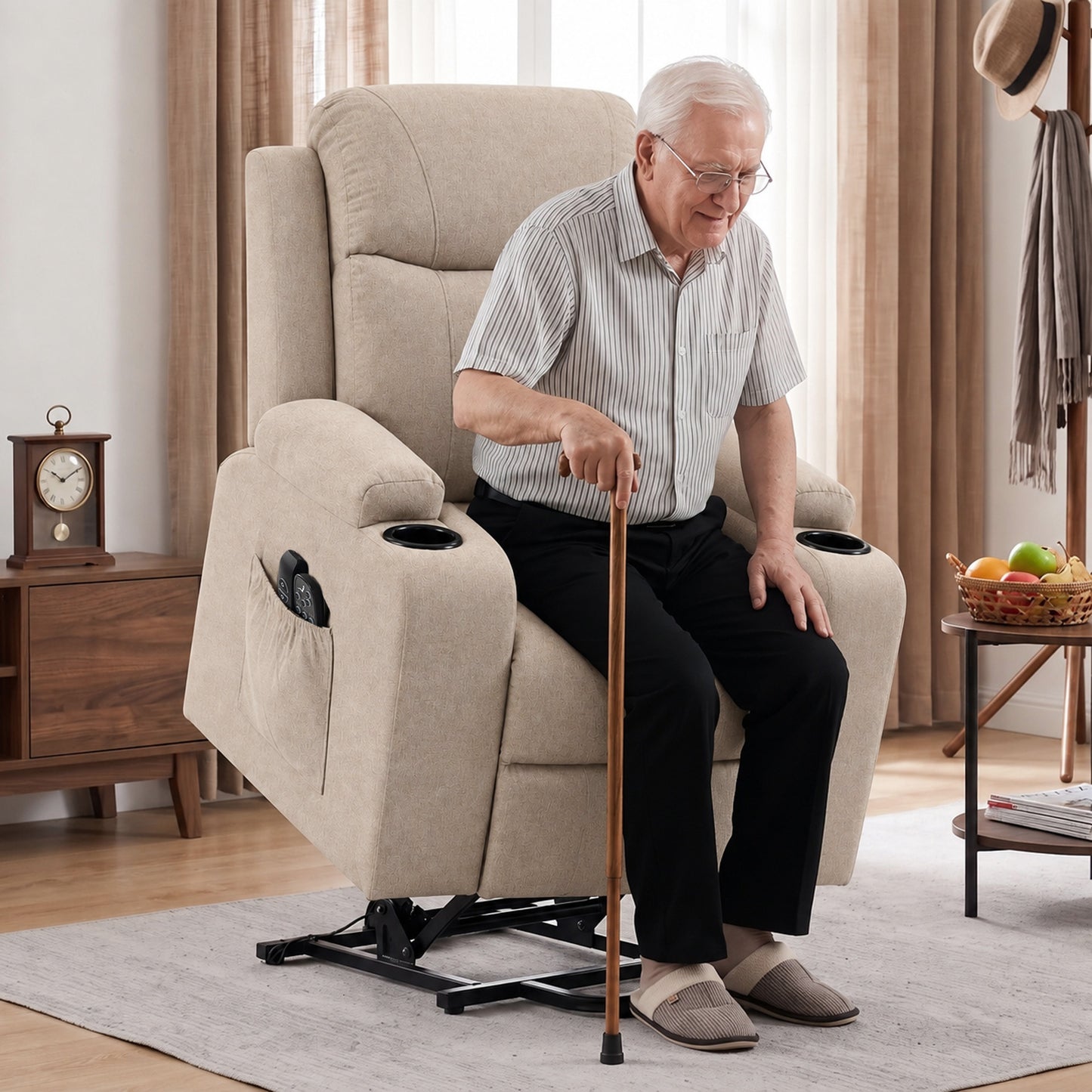 HOMCOM Riser Recliner Chair with Massage and Heat, Linen Electric Lift Armchair for Elderly with Spring Cushion, Beige