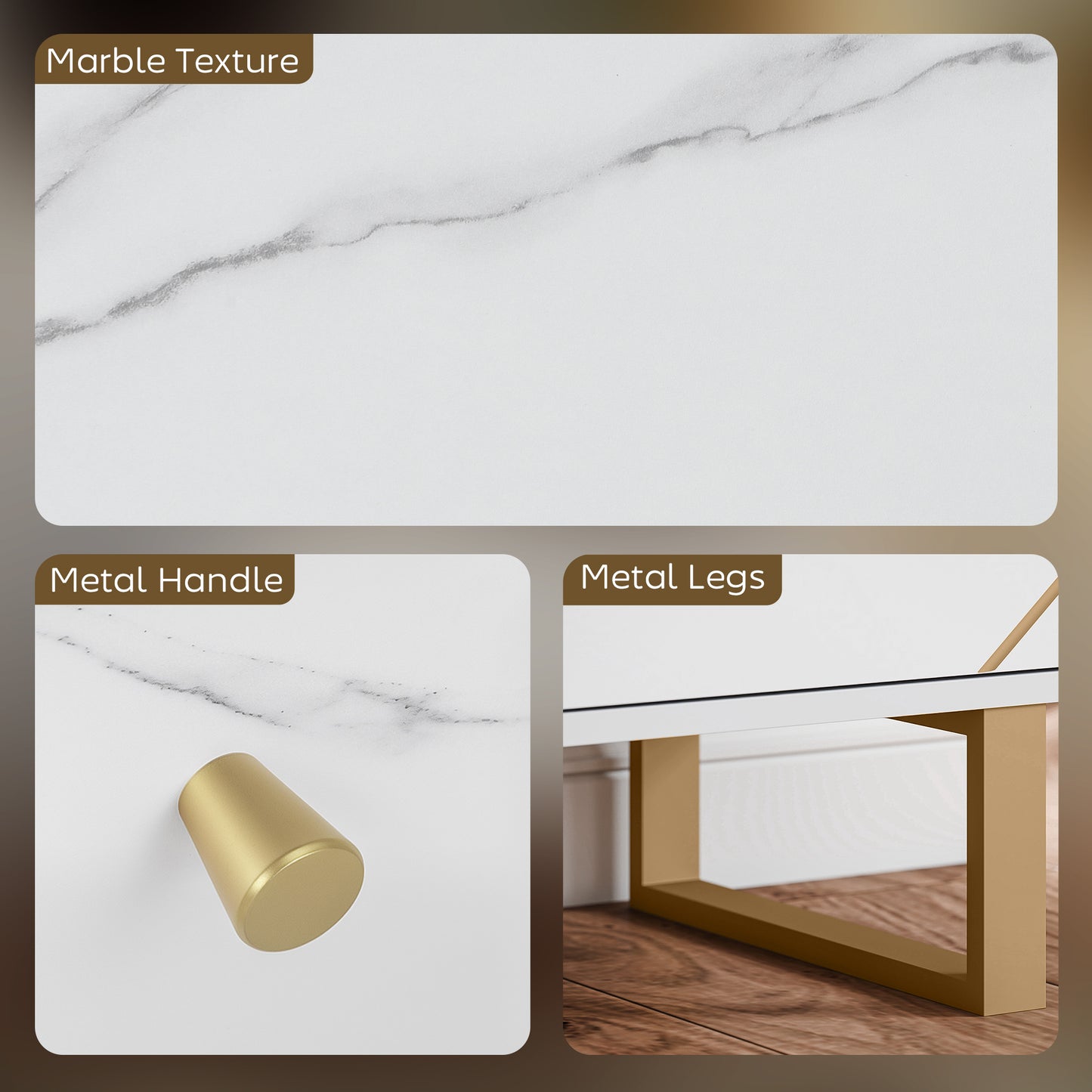 HOMCOM Sideboard Storage Cabinet, Modern Cupboard with Adjustable Shelves & Metal Legs for Living Room, Kitchen, Dining, Entryway, White Marble Tone