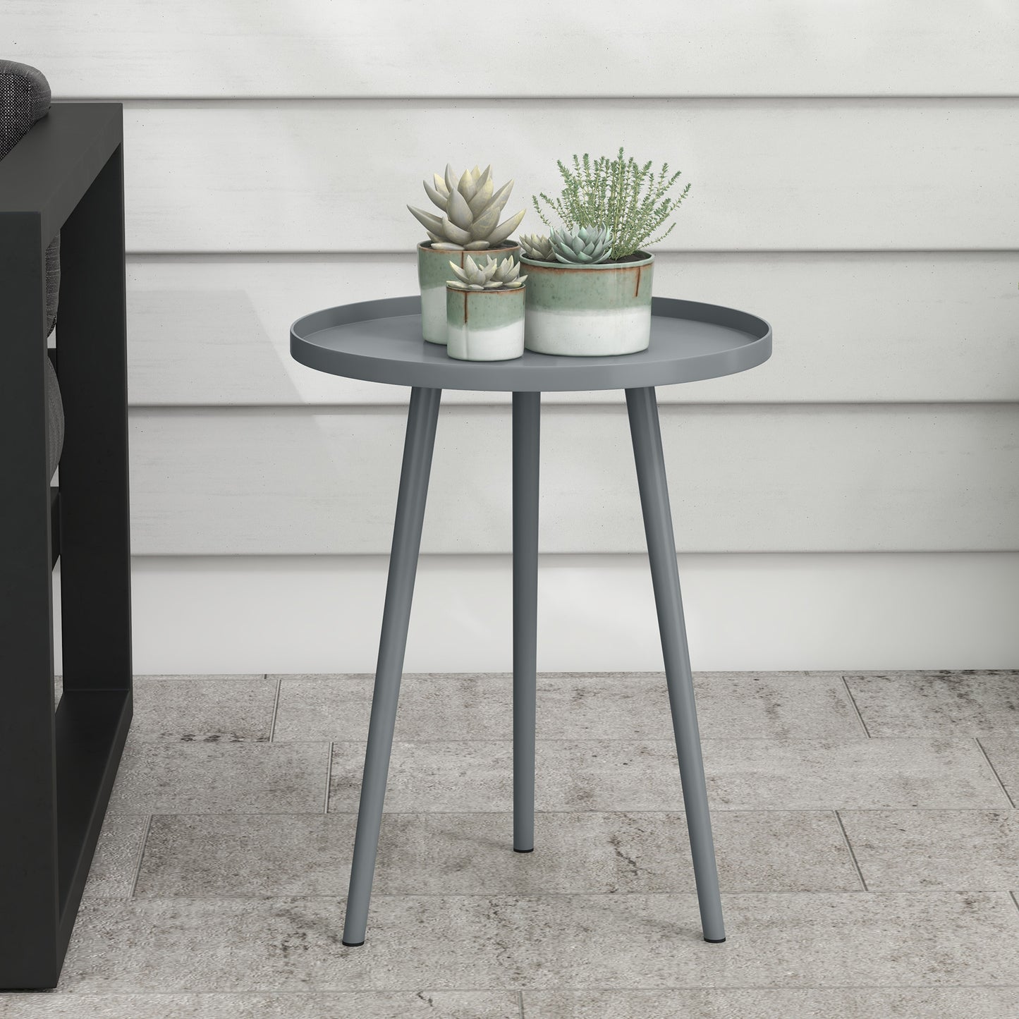 Outsunny Round Garden Coffee Table, Outdoor Side Table with Rounded Steel Edge, Ø40 x 50H cm, Grey