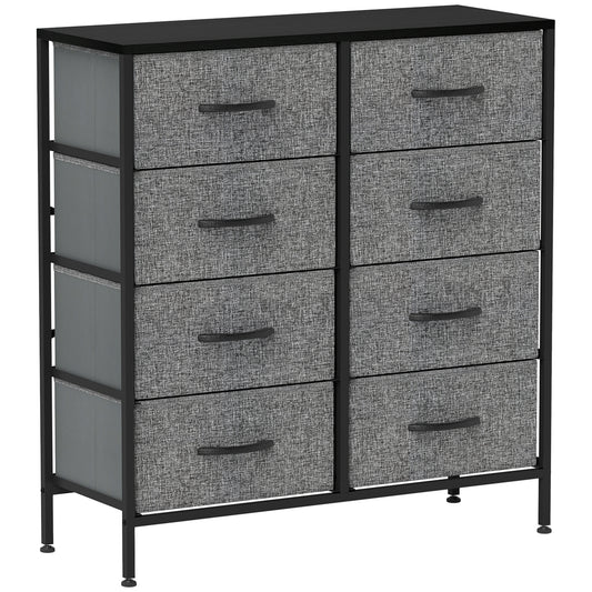 HOMCOM Fabric Chest of Drawers, Industrial Dresser with 8 Drawers, Steel Frame, Wooden Top for Nursery, Living Room, Hallway, Black