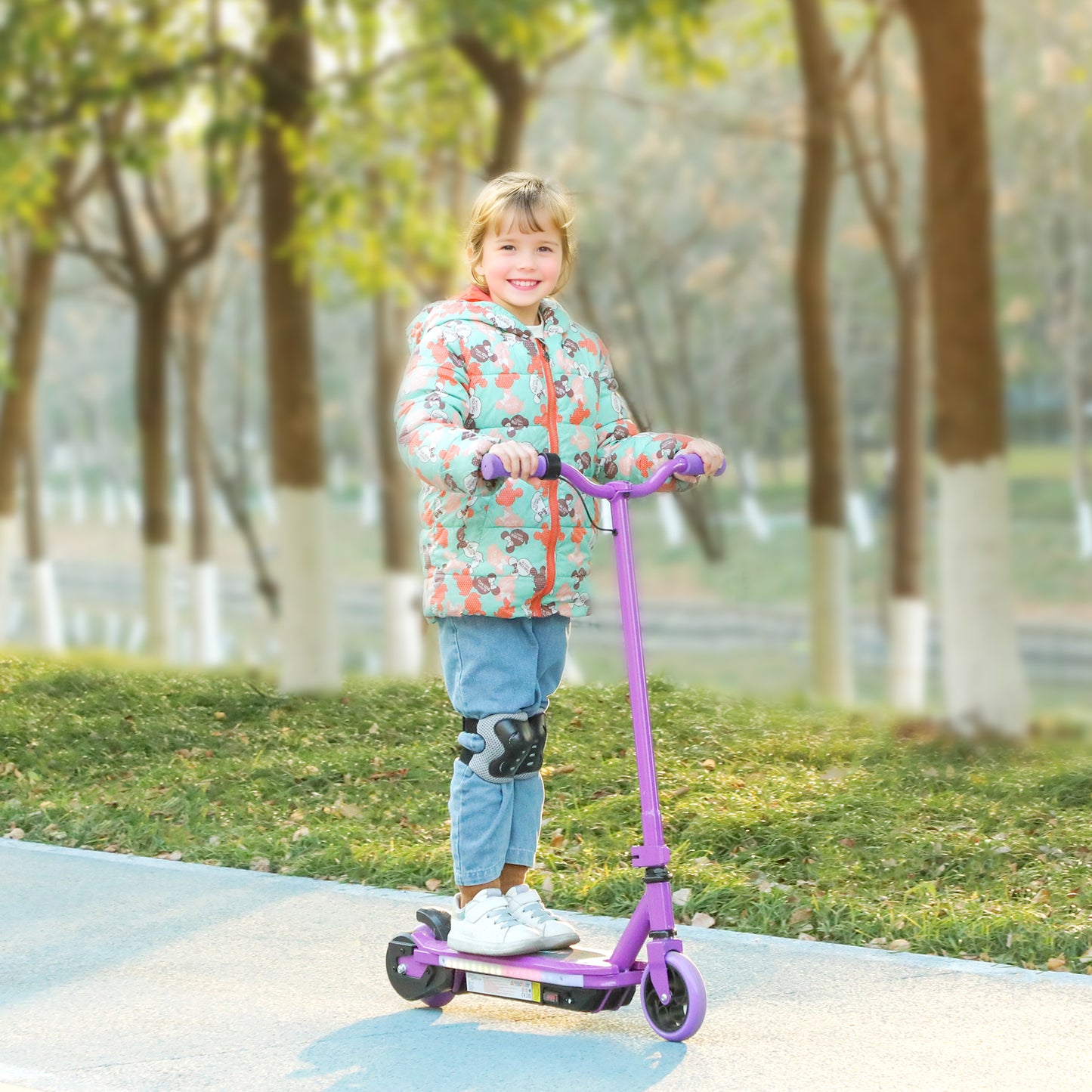 AIYAPLAY Electric Scooter for Kids Ages 6-14, with Colourful Light and Electric Brake, Kids Electric Scooter E Scooter, Up to 10 KM/H & 8 KM, Purple