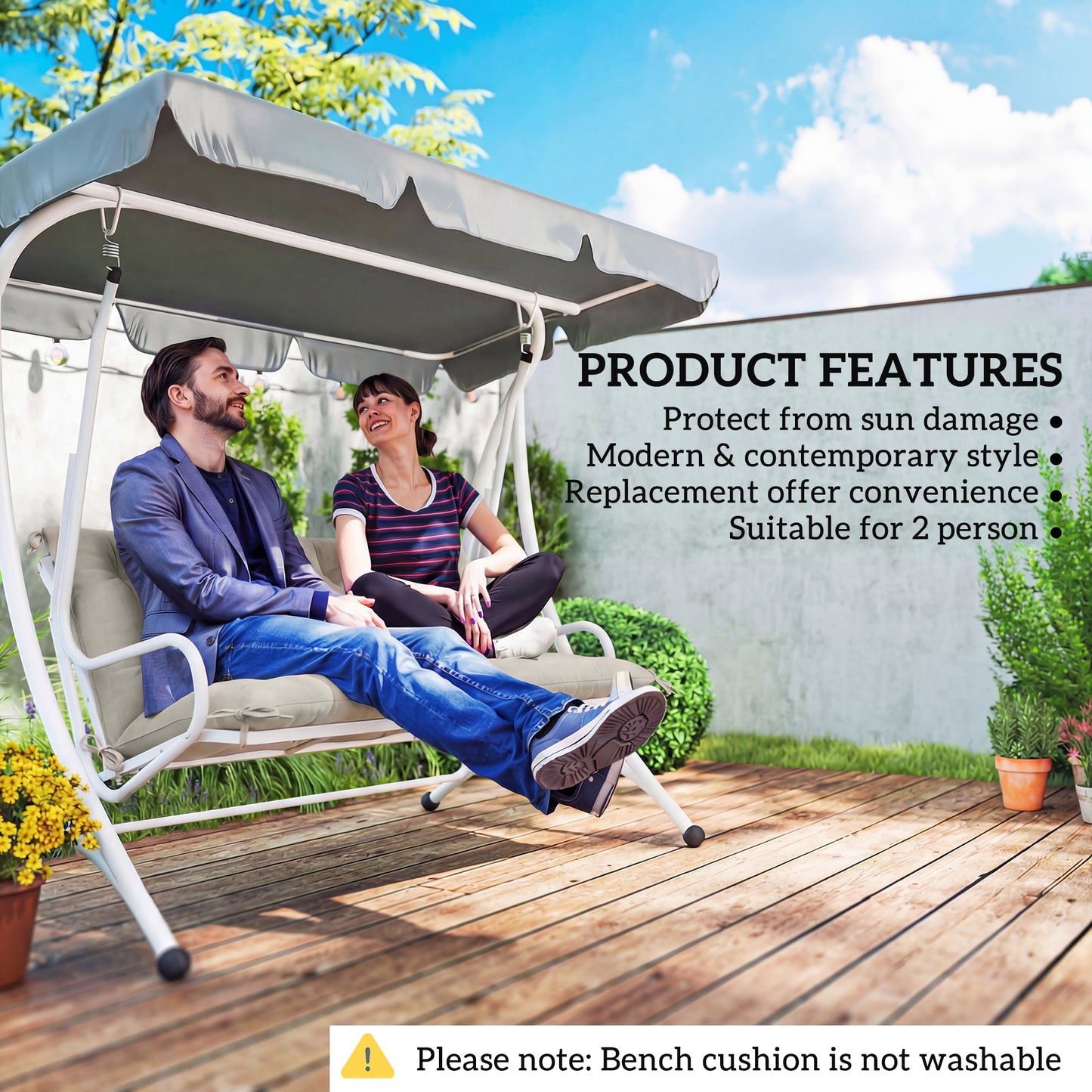 Outsunny Garden Bench Cushion, 2 Seater Swing Chair Cushion, Seat Pad for Indoor and Outdoor Use, 110 x 120 cm