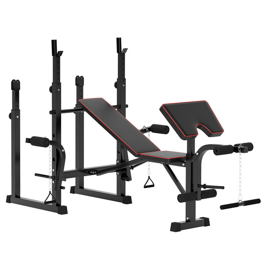 SPORTNOW Folding Weight Bench with Press Rack, Preacher Curl, Leg Curl, Incline/Flat Bench for Home Gym Strength Training - Black