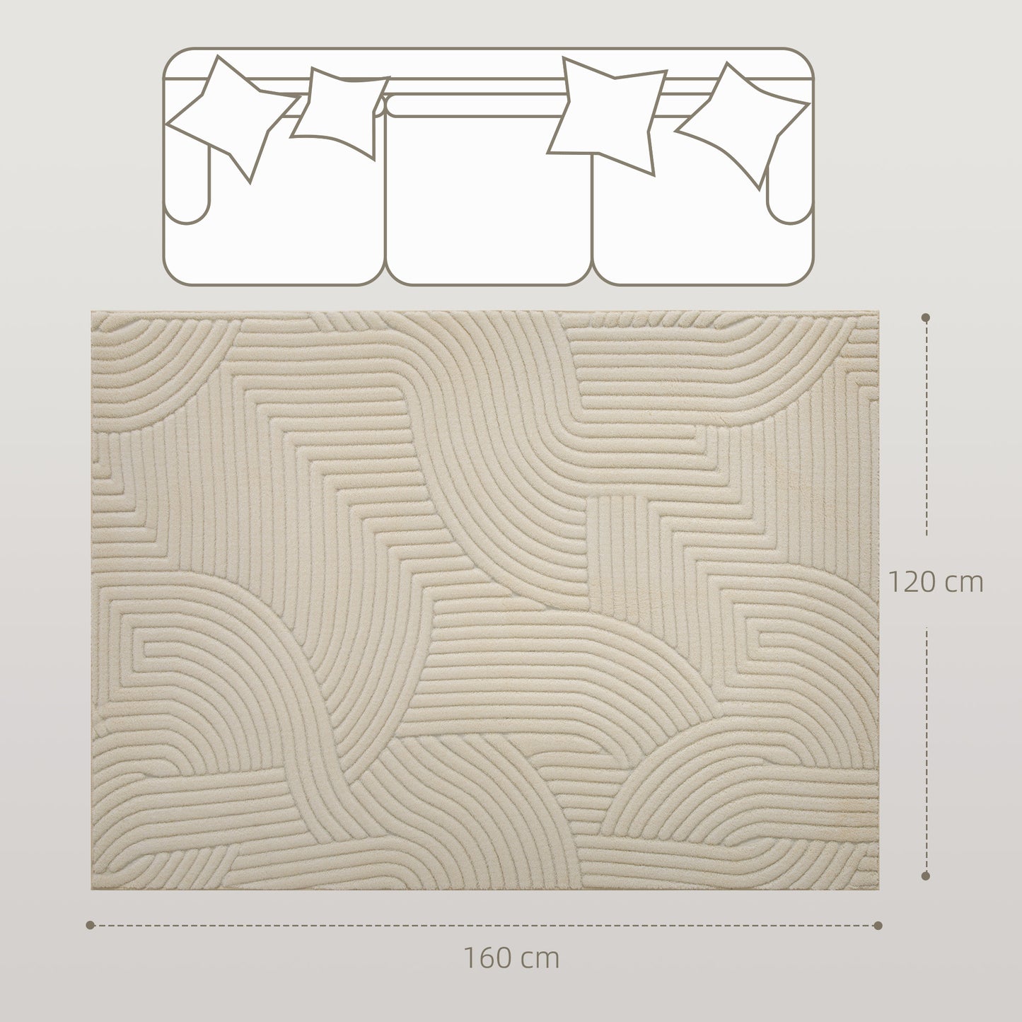 HOMCOM Modern Geometric Rug, Thick & Plush, Non-Slip, 160 x 120 cm – Cream, Living Room/Bedroom/Office