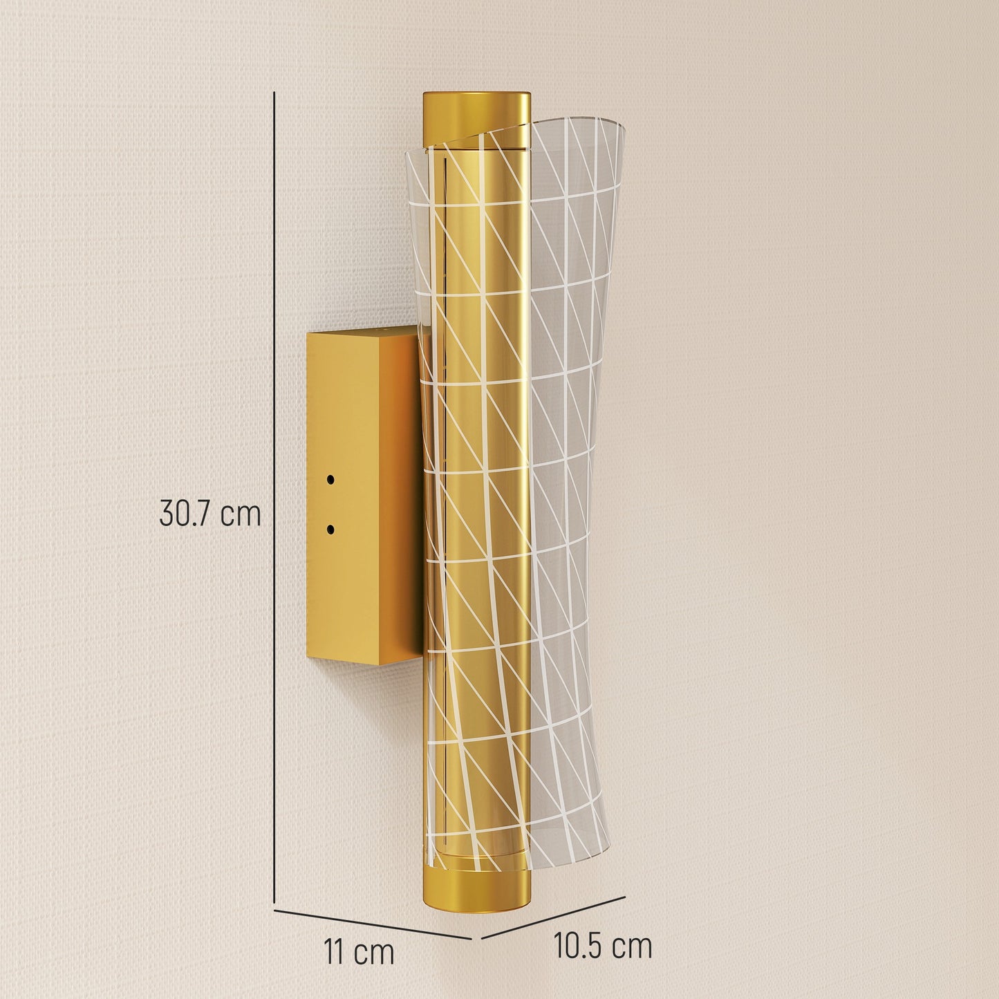 HOMCOM LED Wall Lamp 2-Pack, 9W Modern Geometric Mesh Light, Adjustable 3000K/4000K/6500K for Bedroom, Living Room, Hallway, Gold Tone