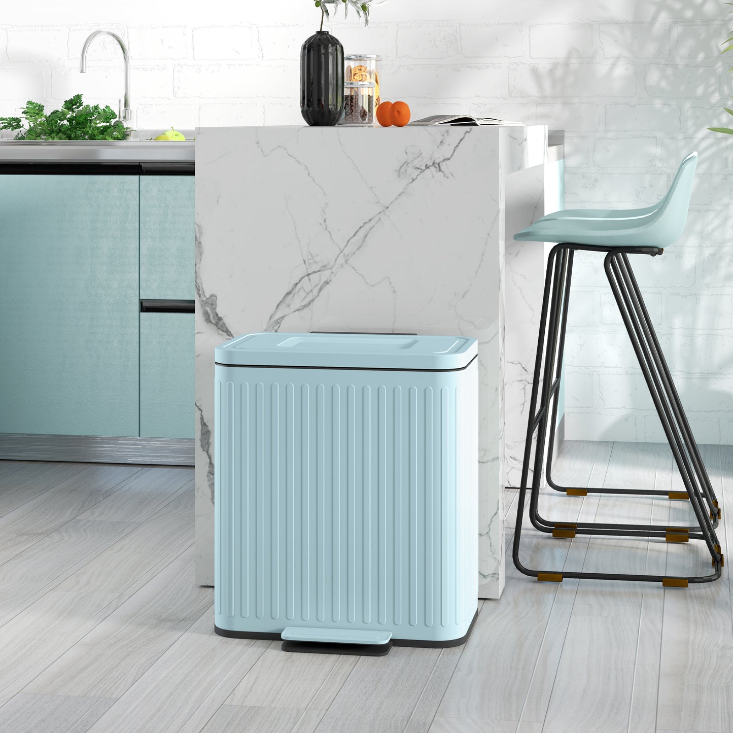 HOMCOM Dual Kitchen Bin, 2 x 20L Double Bin for Recycling and Waste