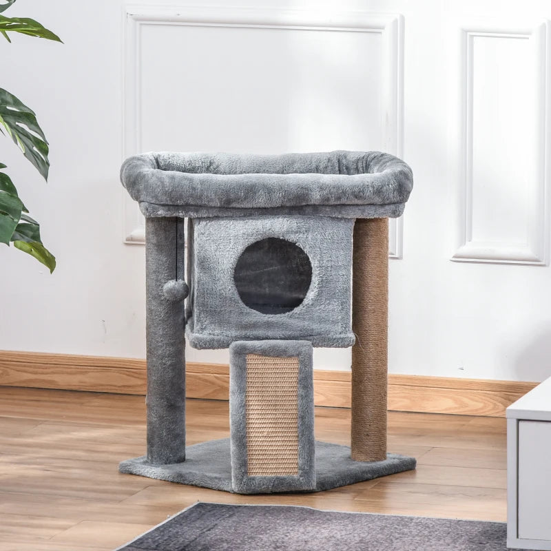 PawHut Cat Tree Tower for Indoor Cats Climbing Activity Center Kitten Furniture Grey