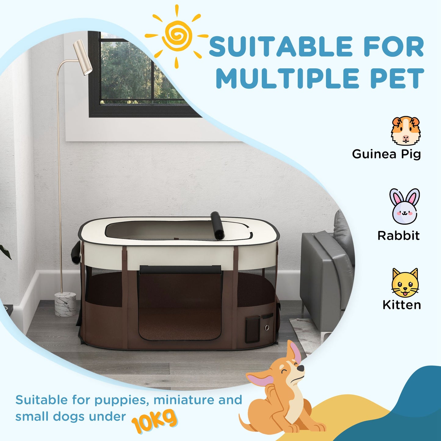 PawHut Foldable Dog Pen with Storage Bag for Indoor/Outdoor Use Brown - Large