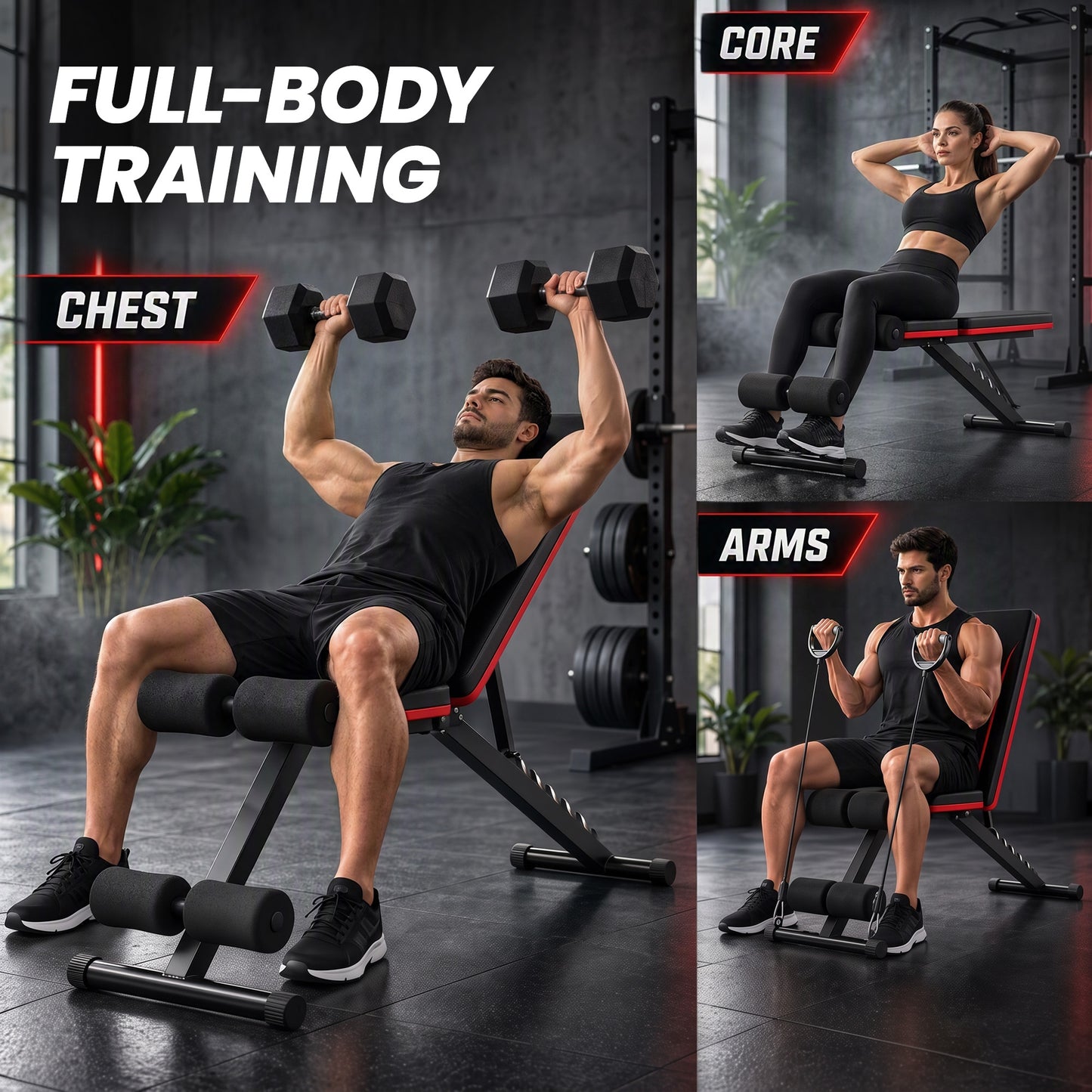 SPORTNOW Adjustable Weight Bench for Home Gym, Foldable Incline Decline Bench Press with Resistance Bands, 7-Position Backrest