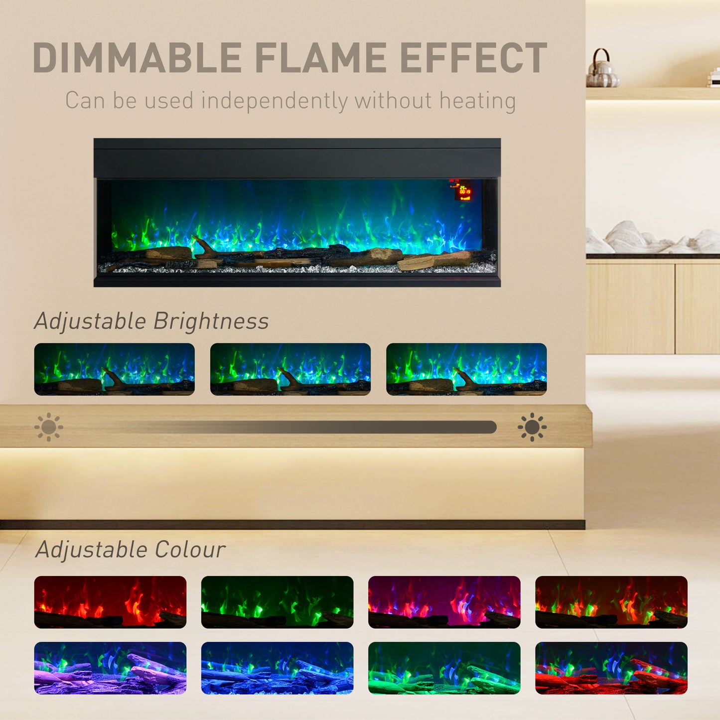 HOMCOM 60inch Media Electric Fireplace Wall Mounted 1800W Black