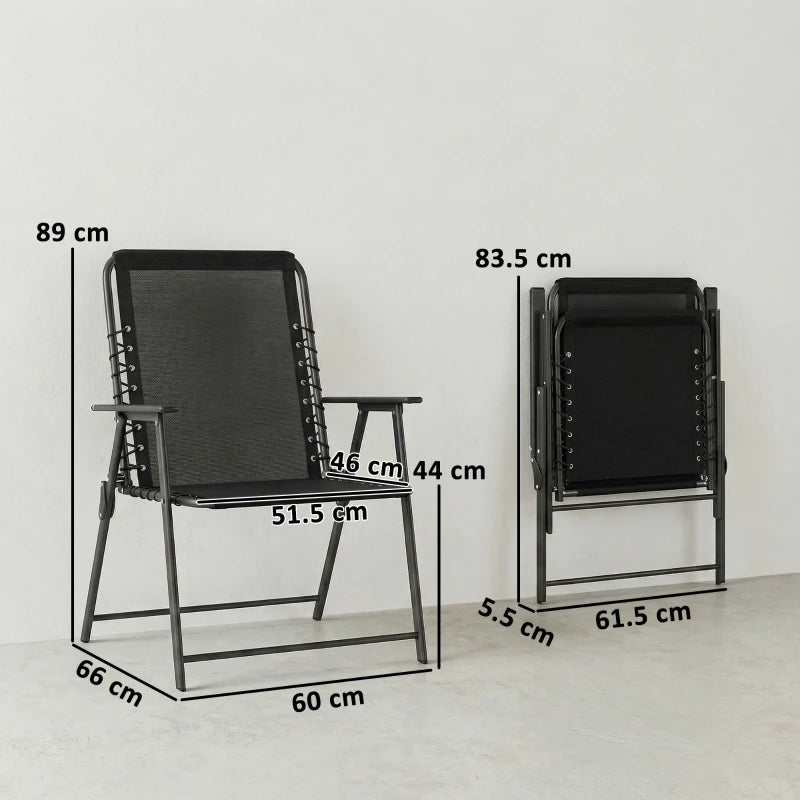 Outsunny Folding Garden Chairs Set of 4, Outdoor Dining Chairs with Wide Texteline Seat, High Back and Armrests, Black