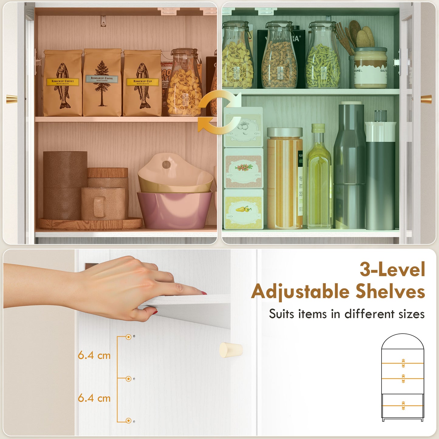 HOMCOM 180cm Tall Kitchen Cupboard, Storage Cabinet with Adjustable Shelves, Acrylic Doors for Living Room, Dining Room, White