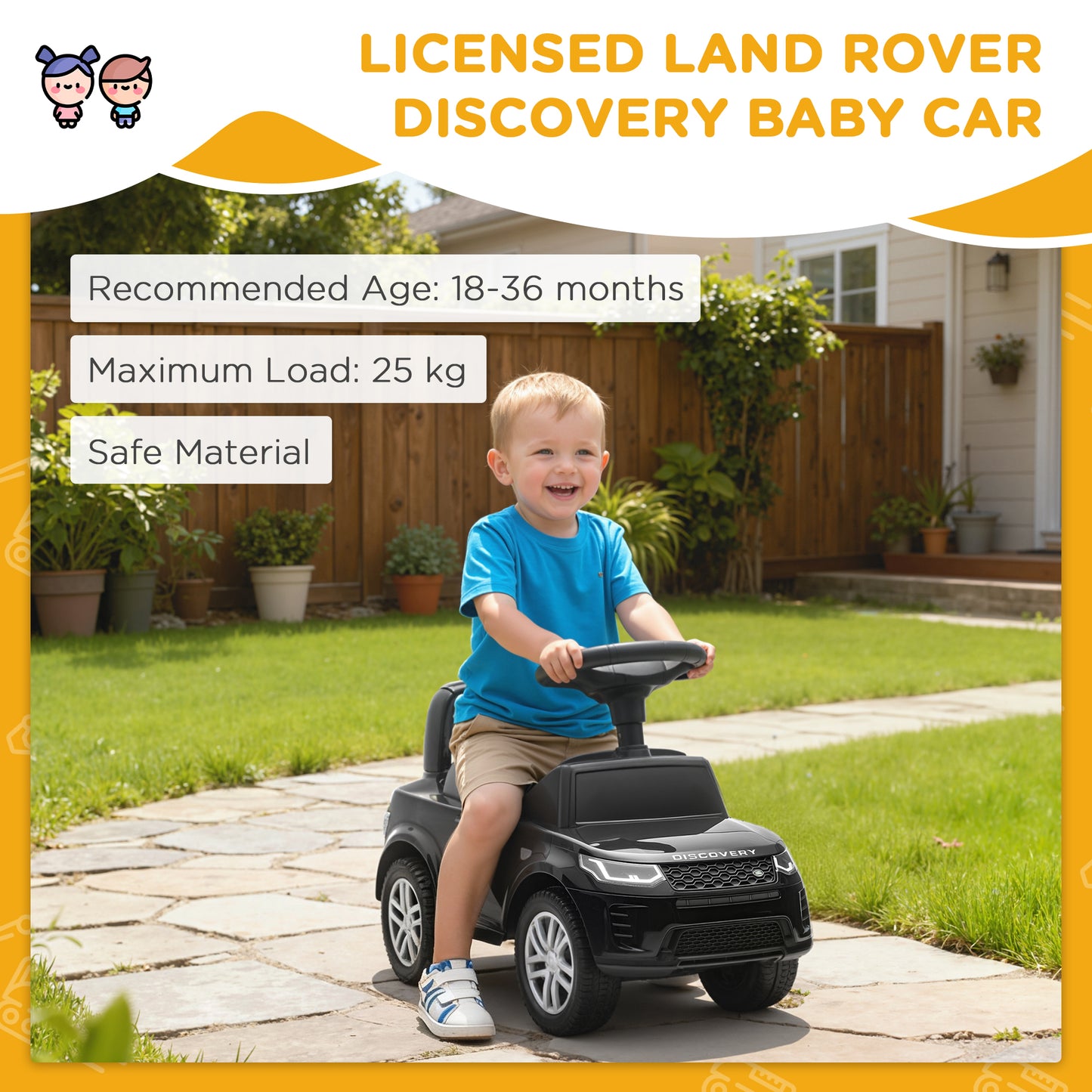 AIYAPLAY Land Rover Licensed Toddler Ride on Car with Horn, Engine Sounds, Under-Seat Storage, for 18-36 Months, Black
