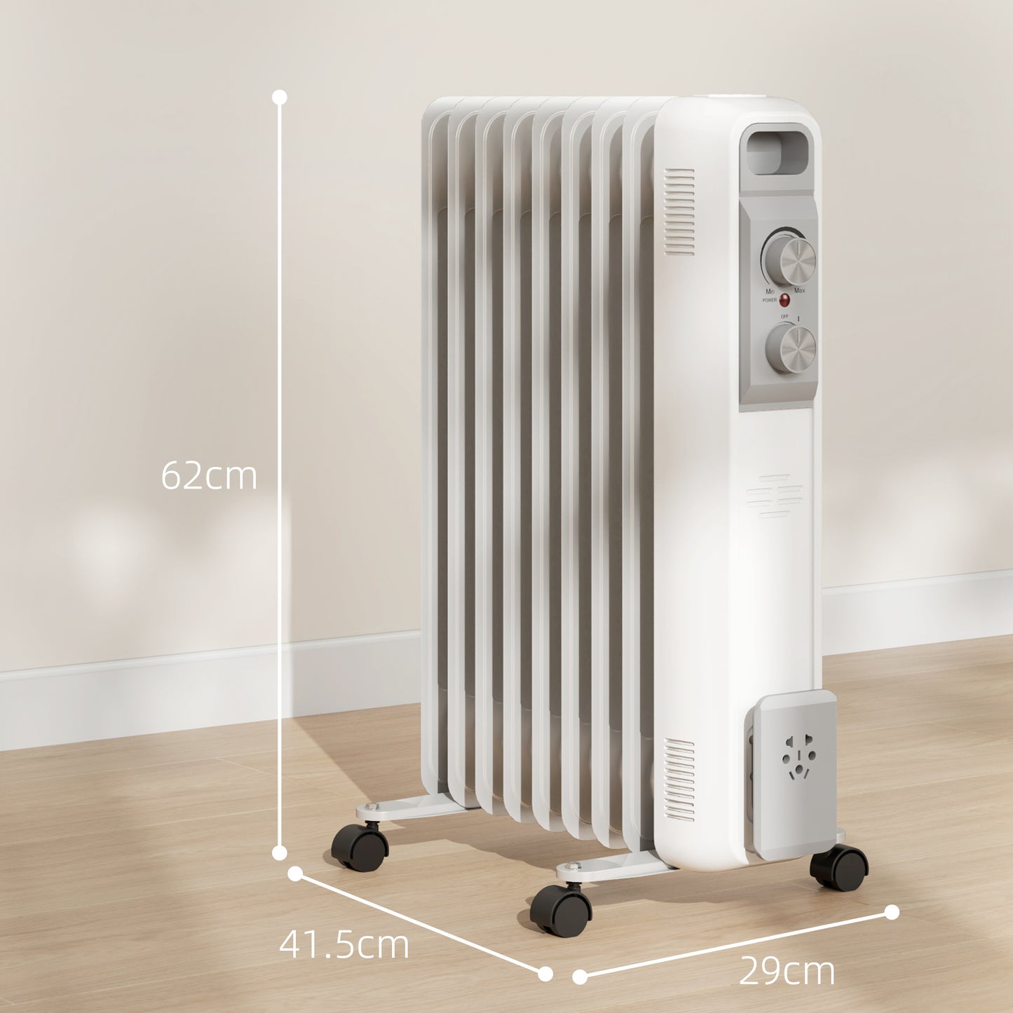 HOMCOM 2kW Nine Fin Oil-Filled Radiator - White