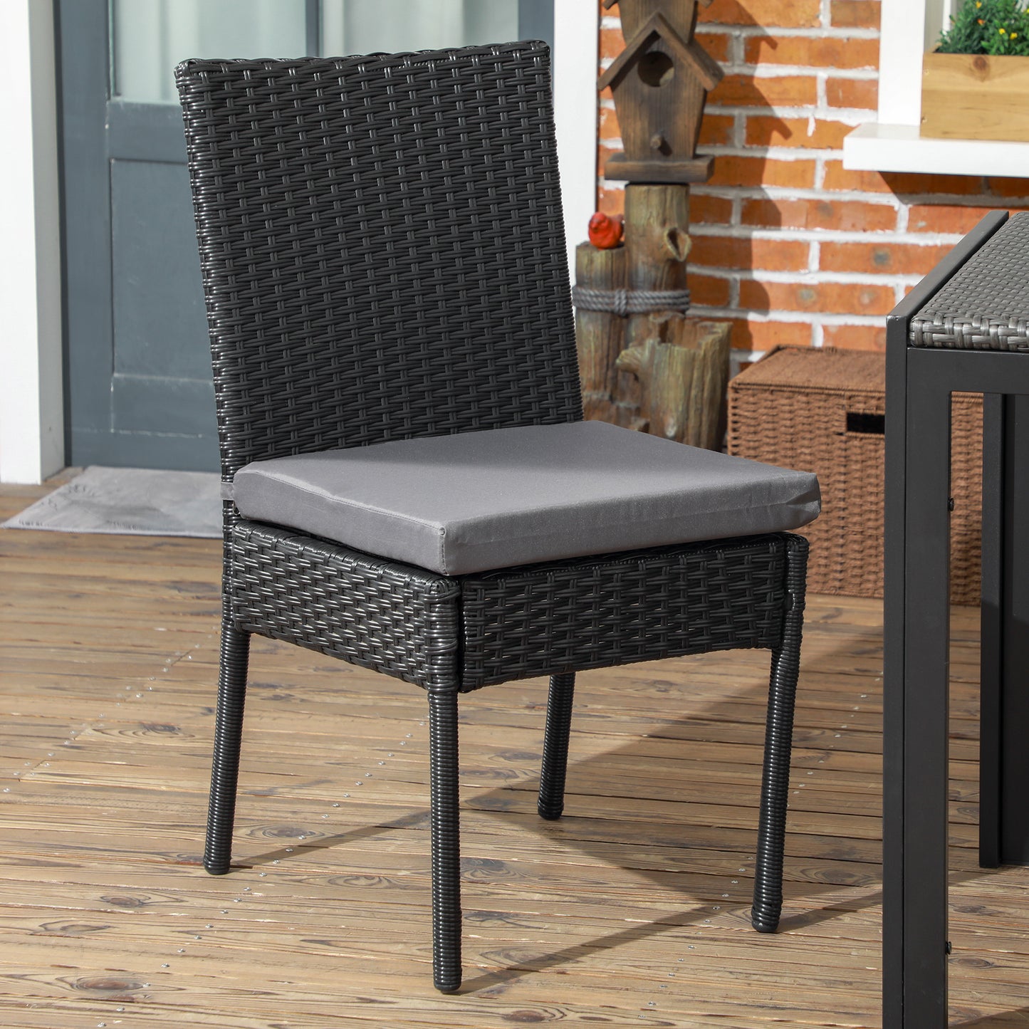 Outsunny Set of Two Armless Rattan Garden Chairs - Black