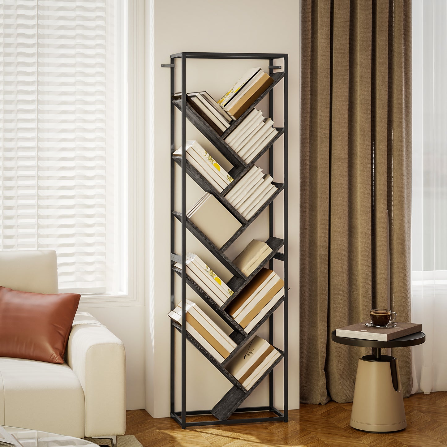 HOMCOM 10 Shelf Industrial-Style Bookshelf - Black/Grey