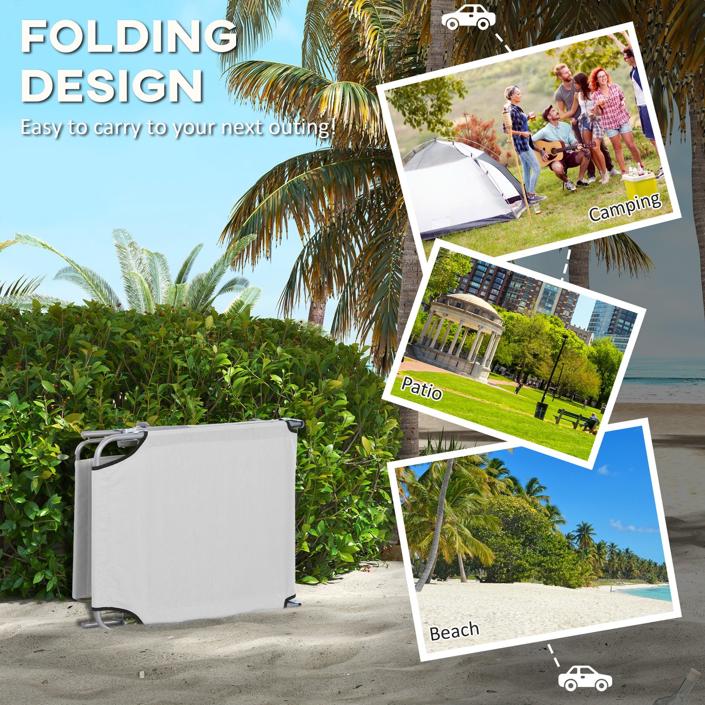 Outsunny 2-Piece Adjustable Folding Sun Lounger Set - Light Grey