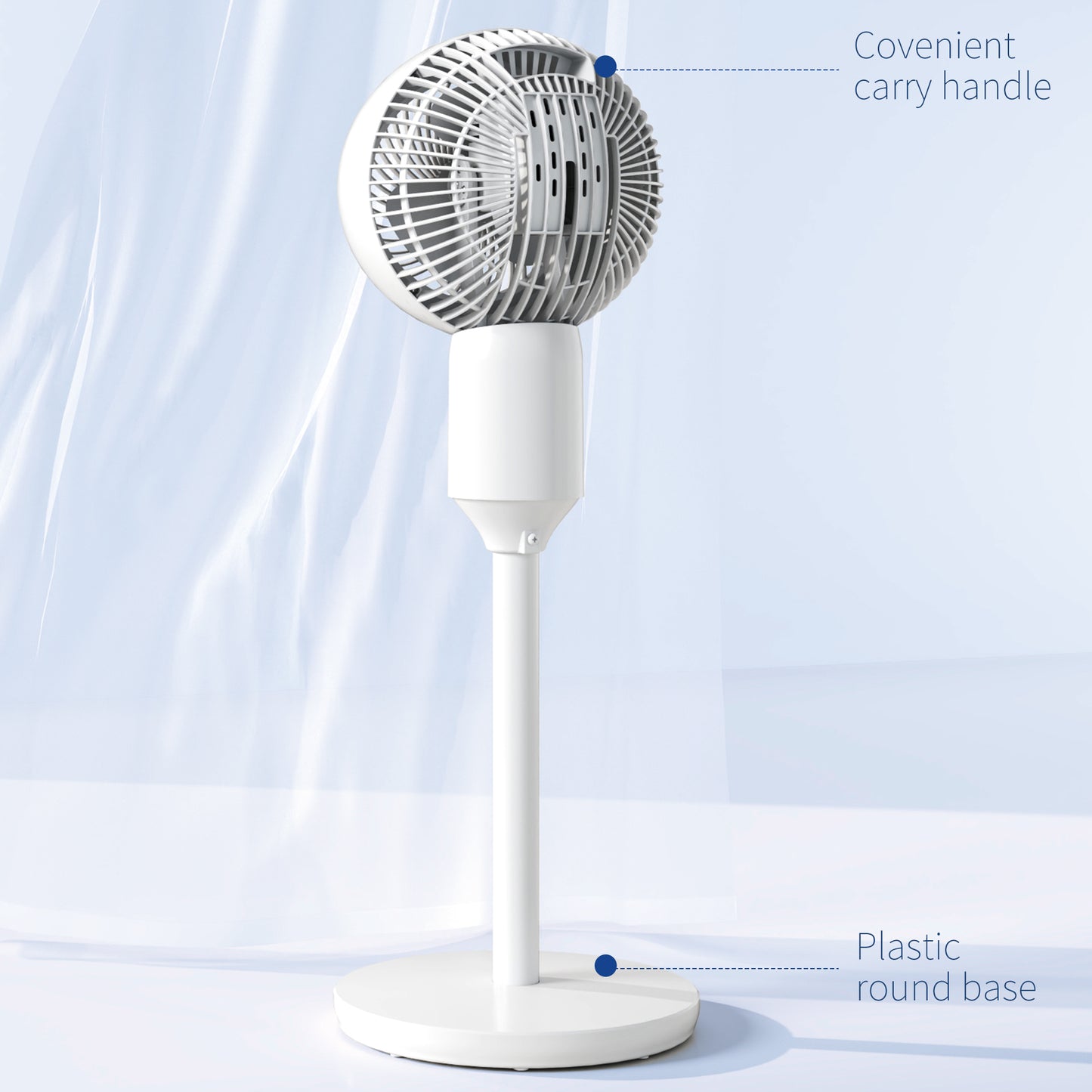 HOMCOM 9'' Air Circulator Fan, 3 Speed, 70° Oscillation, 90° Tilt, Handle, Pedestal Fan, White