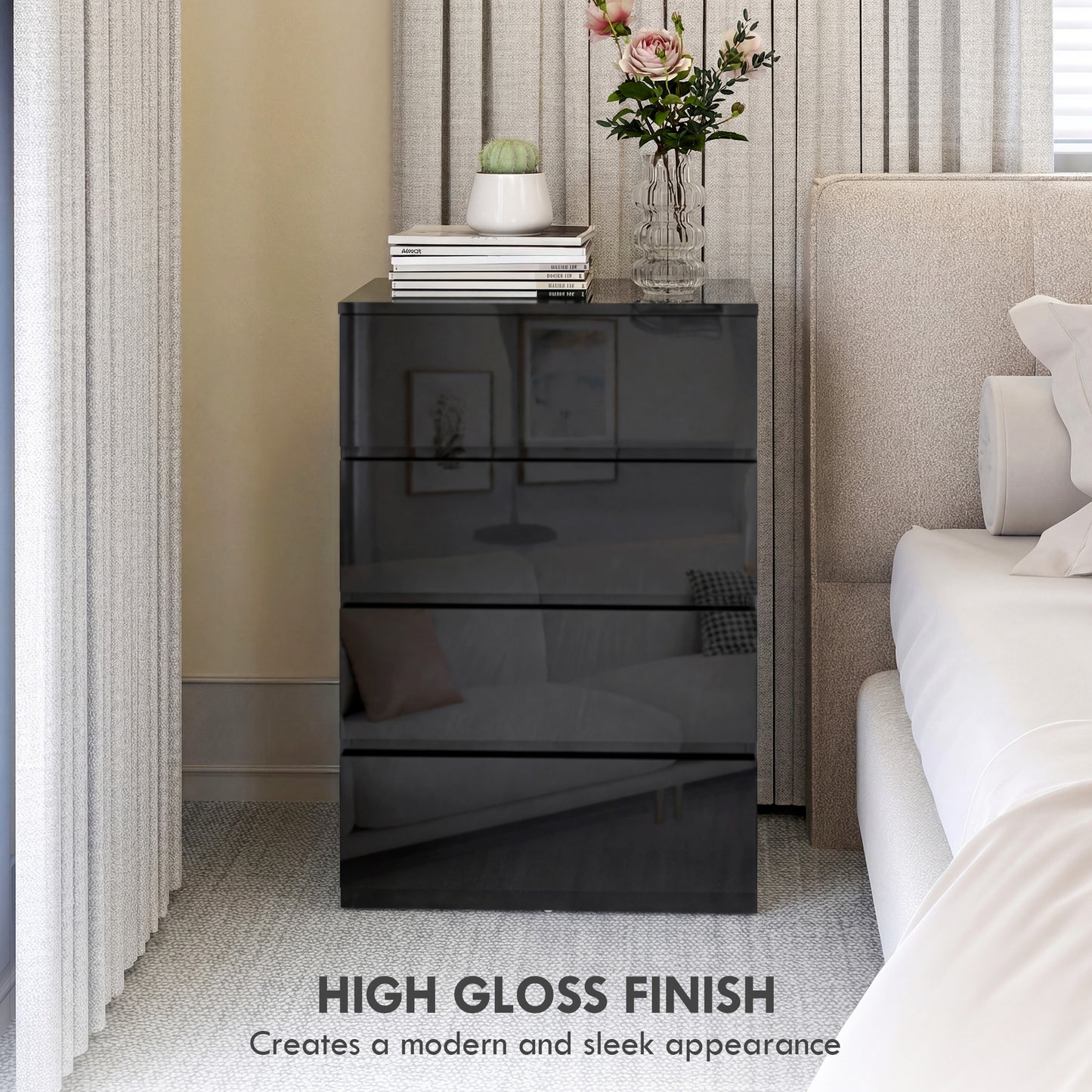 HOMCOM Chest of Drawers, 4-Drawer Storage, Modern Dresser, Storage Drawer Unit for Bedroom