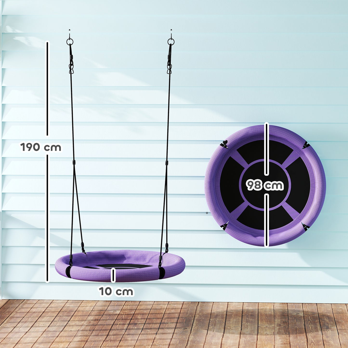 AIYAPLAY 100cm Diameter Nest Swing Seat for Kids with Height Adjustable Hanging Ropes for Outdoor, Playground, Garden, Purple