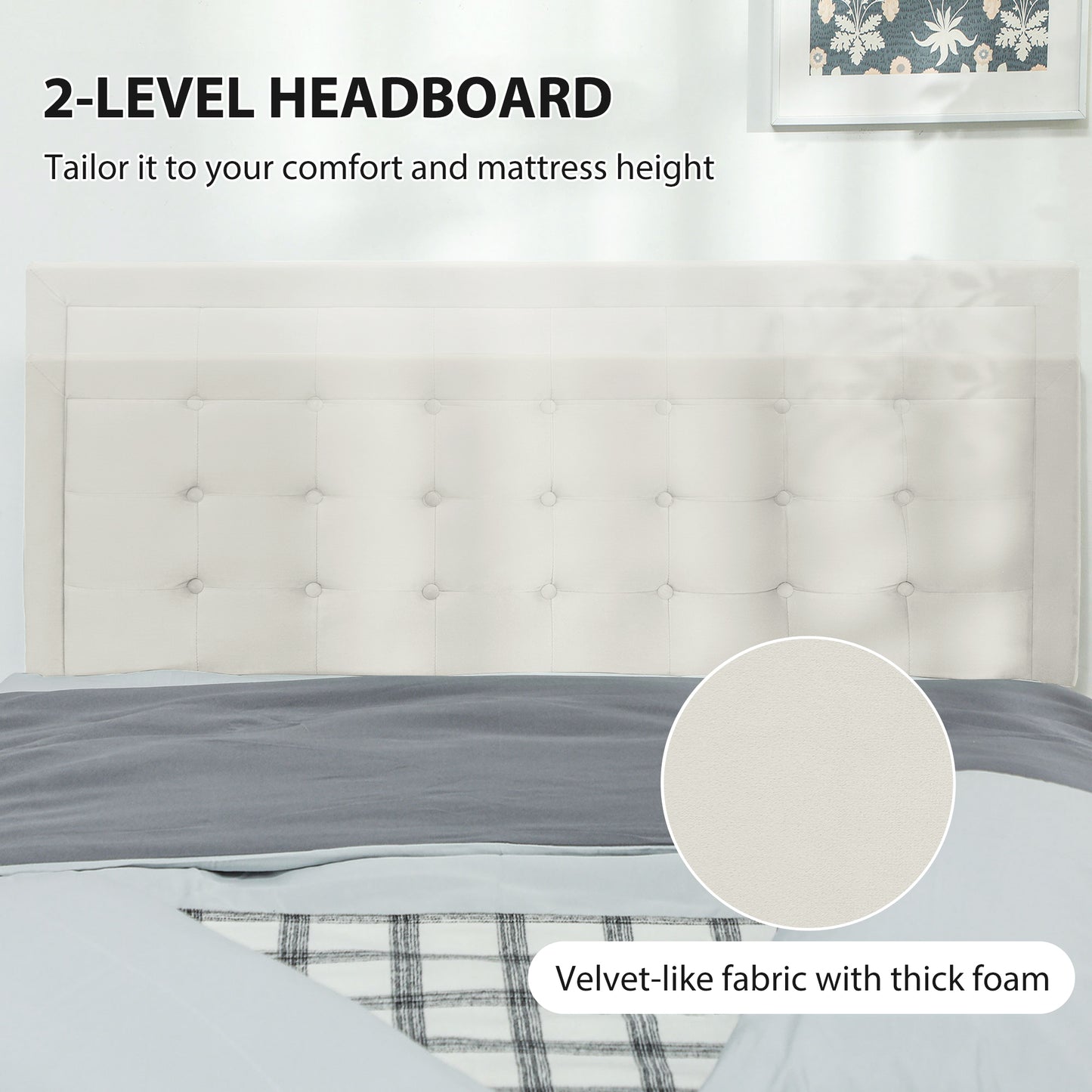 HOMCOM Double Ottoman Bed Frame, with Front Drawer - Cream