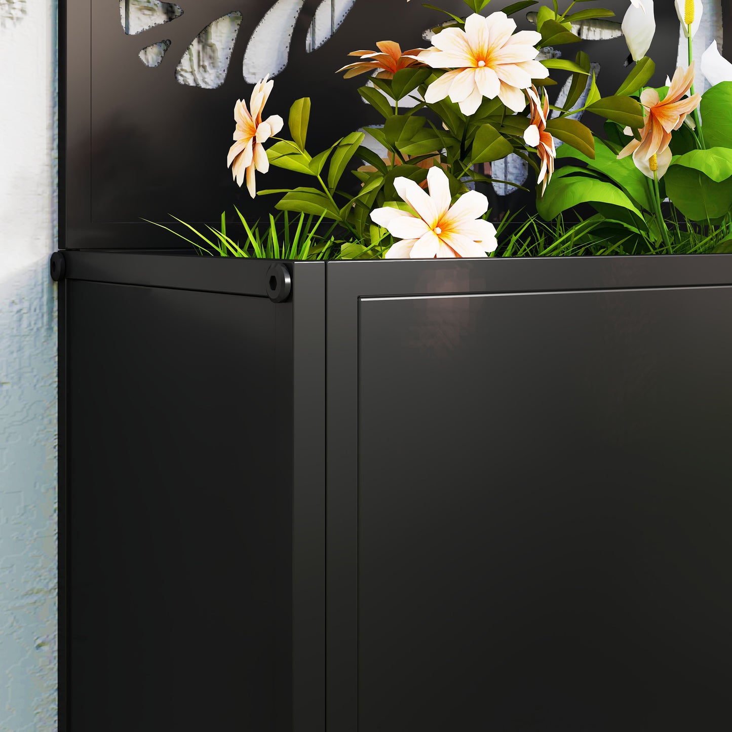 Outsunny Outdoor Metal Planter, with Tree Back Trellis - Black