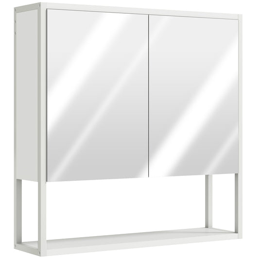 HOMCOM Bathroom Mirror Cabinet with Soft-Close Doors and Adjustable Shelf - White