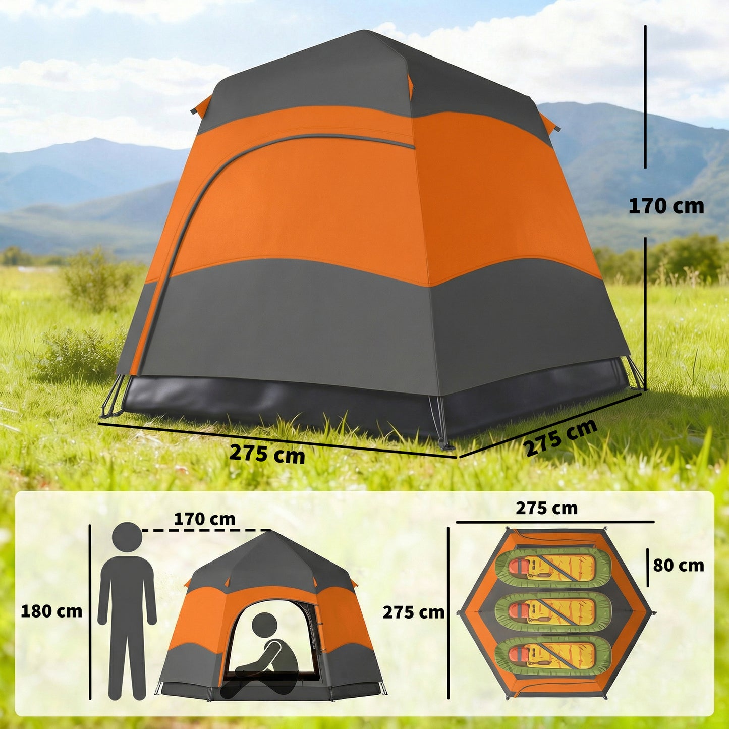 Outsunny Double Layer Instant Pop Up Tent with Rainfly, Portable Camping Shelter with Sewn-in Groundsheet and Carry Bag, Orange