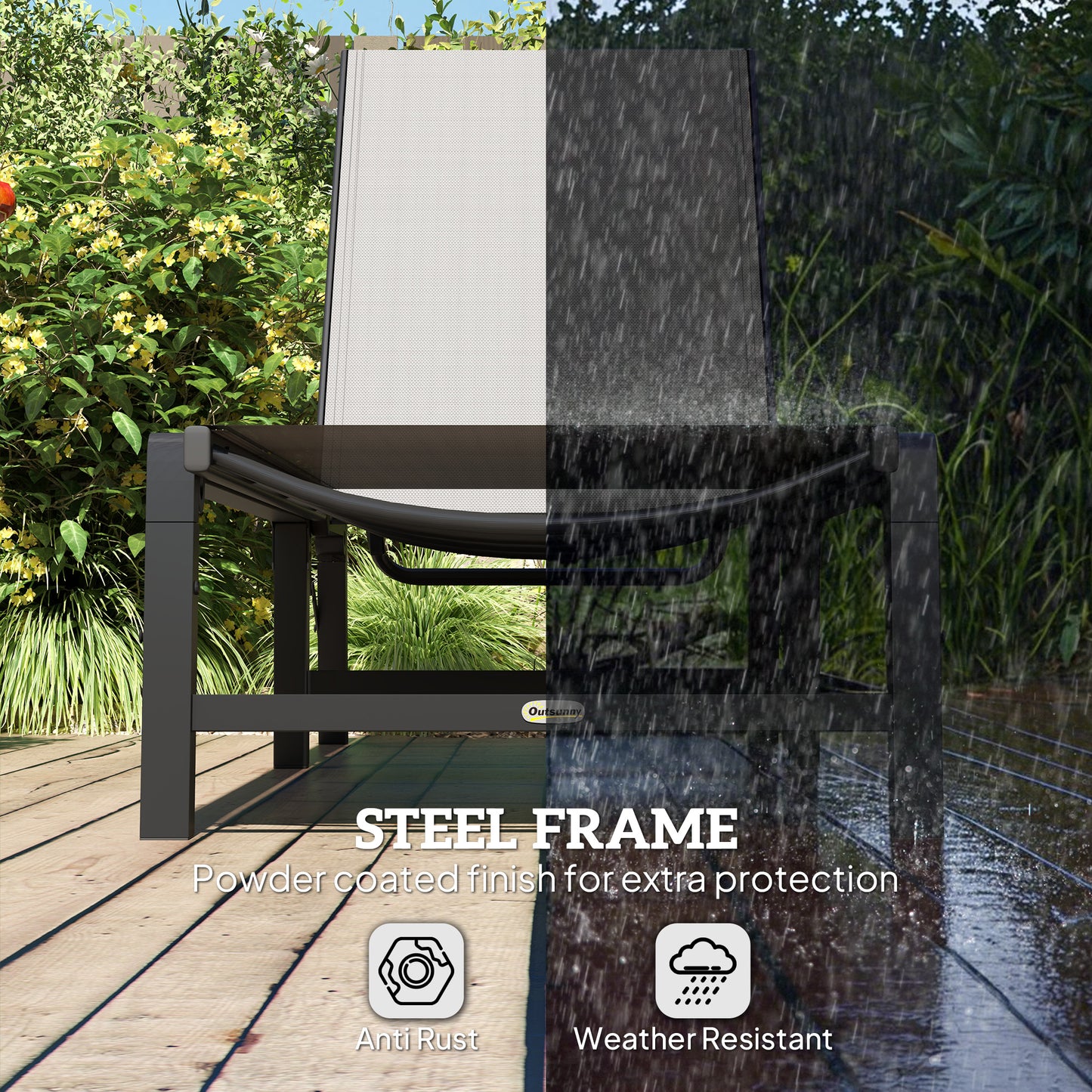 Outsunny Folding Sun Lounger, 5-Position Adjustable Garden Chaise Sunbed, Steel Frame Reclining Chair for Beach, Patio, Camping, Light Grey