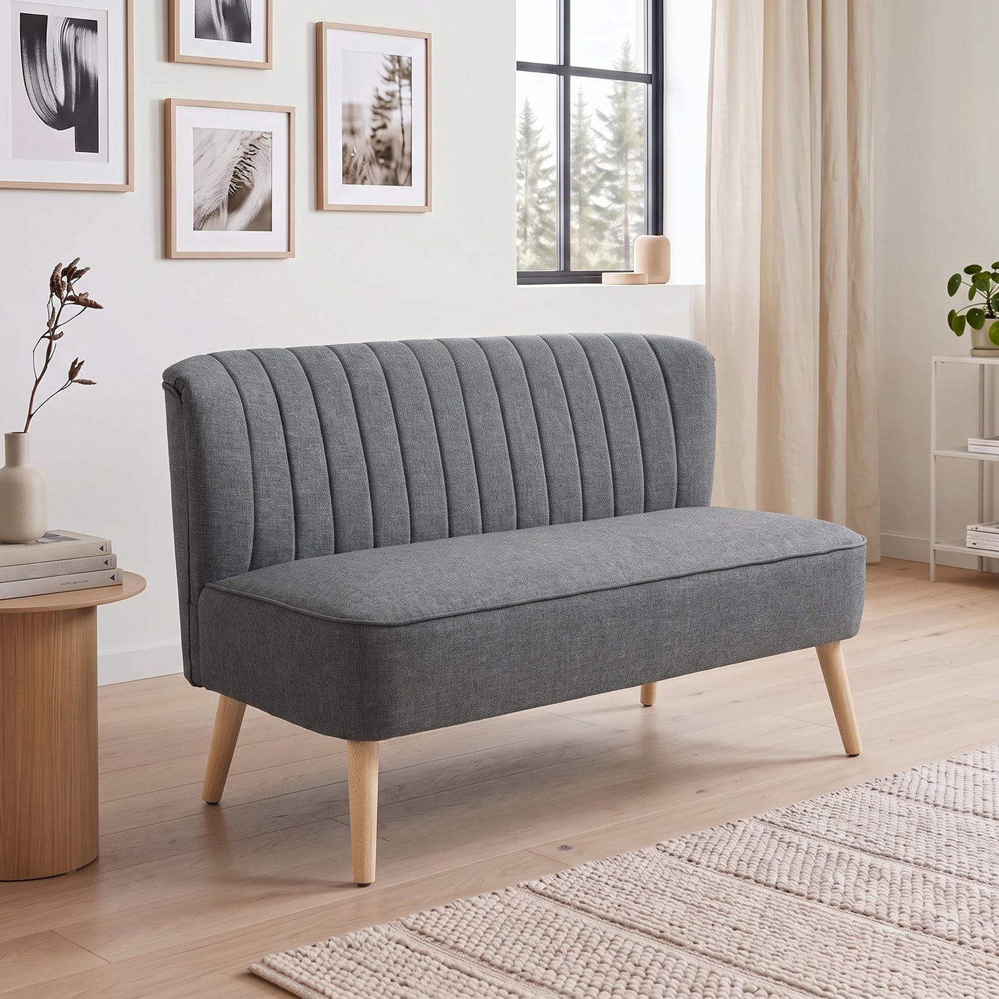 HOMCOM 2 Seater Sofa for Living Room, Modern Linen-Look Fabric Couch, Armless Loveseat Sofa Settee for Bedroom, Dark Grey