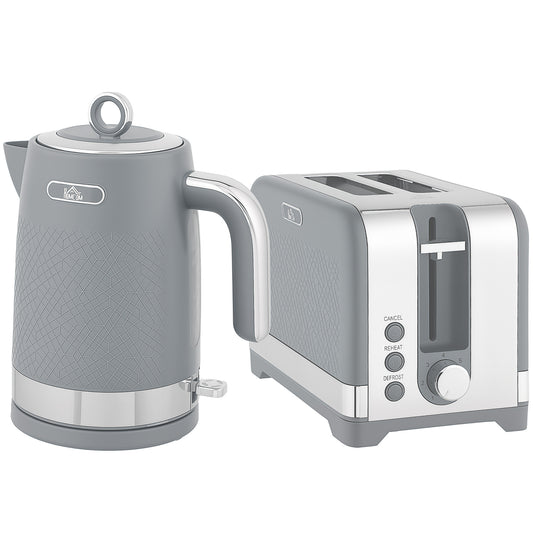 HOMCOM Sleek Textured Kettle and Toaster Set - Grey