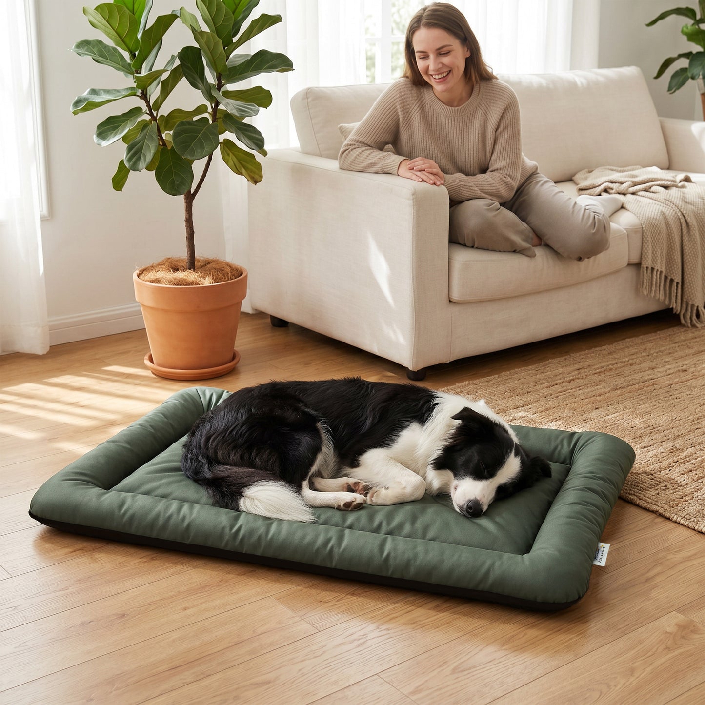 PawHut Waterproof Dog Bed, Foldable Pet Bed with Anti-Slip Bottom, Machine Washable for Medium and Large Dogs, 110 x 68 x 6 cm
