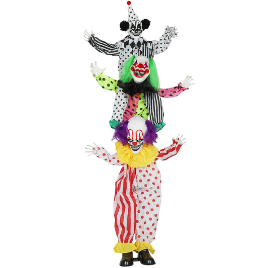 Outsunny Life Size Stackable Halloween Animated Clown, Red Light Up Eyes, Sound Activated, Battery Operated Indoor Party Prop, Halloween Decor, Scary, Red